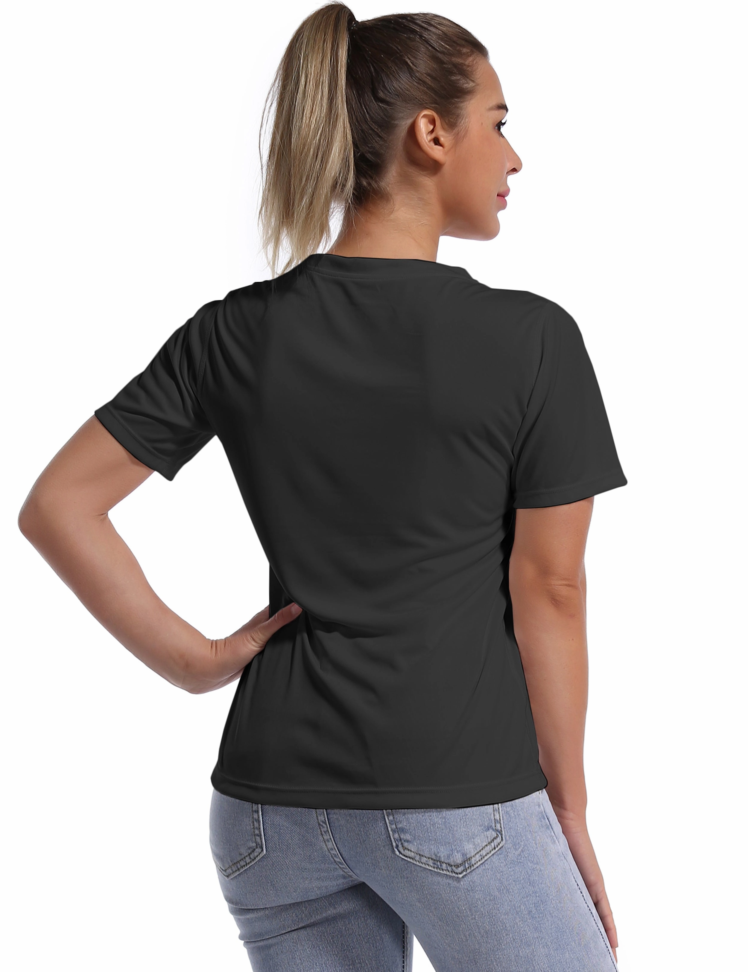 V-Neck Short Sleeve Athletic Shirts black_Tall Size