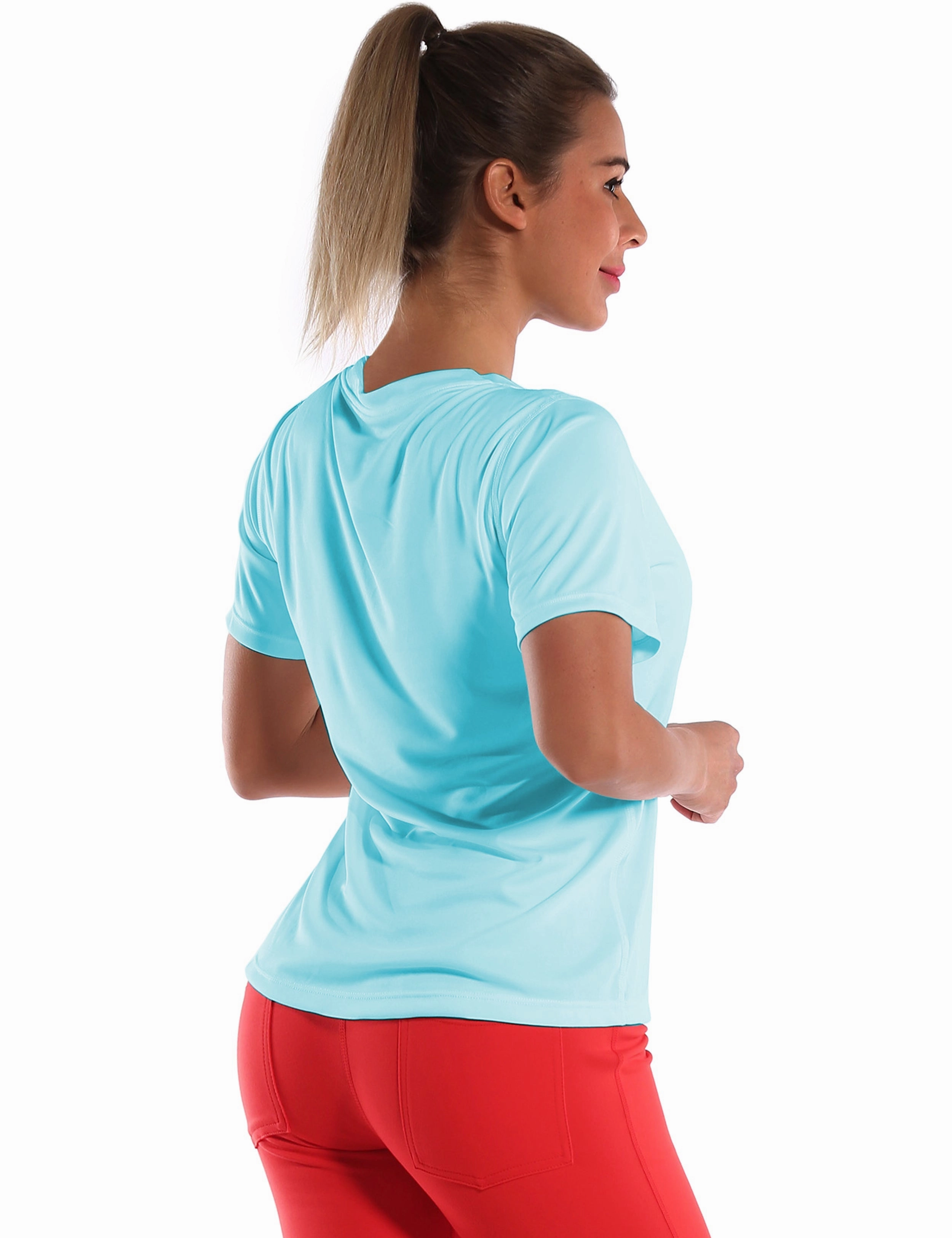 V-Neck Short Sleeve Athletic Shirts blue_Plus Size