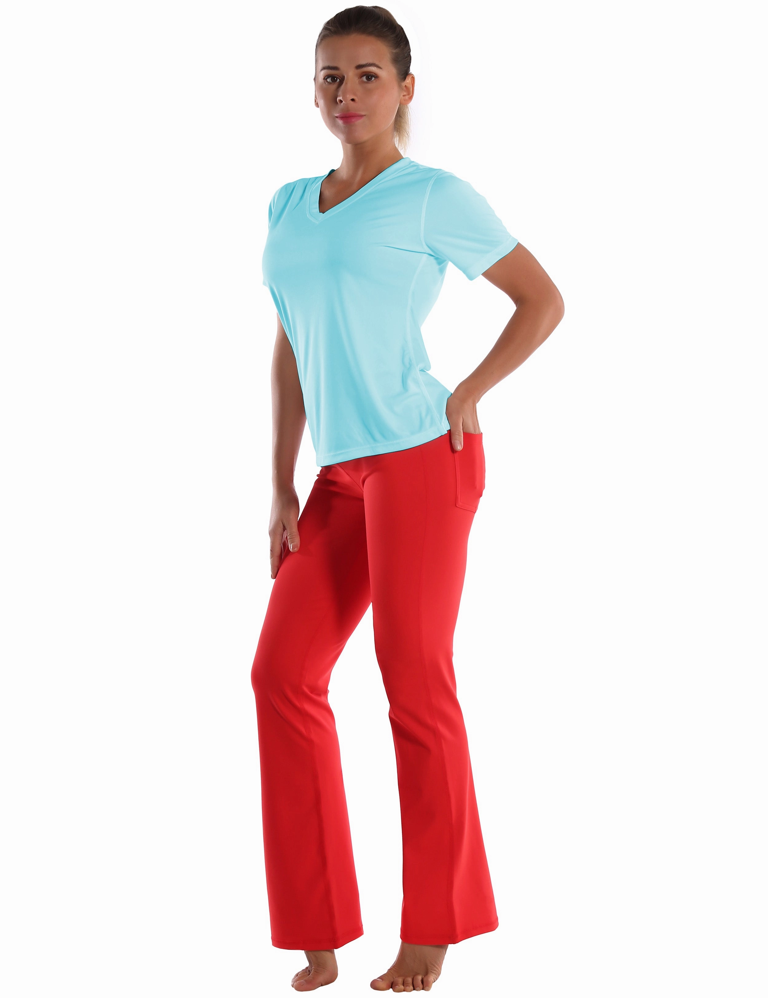 V-Neck Short Sleeve Athletic Shirts blue_Plus Size