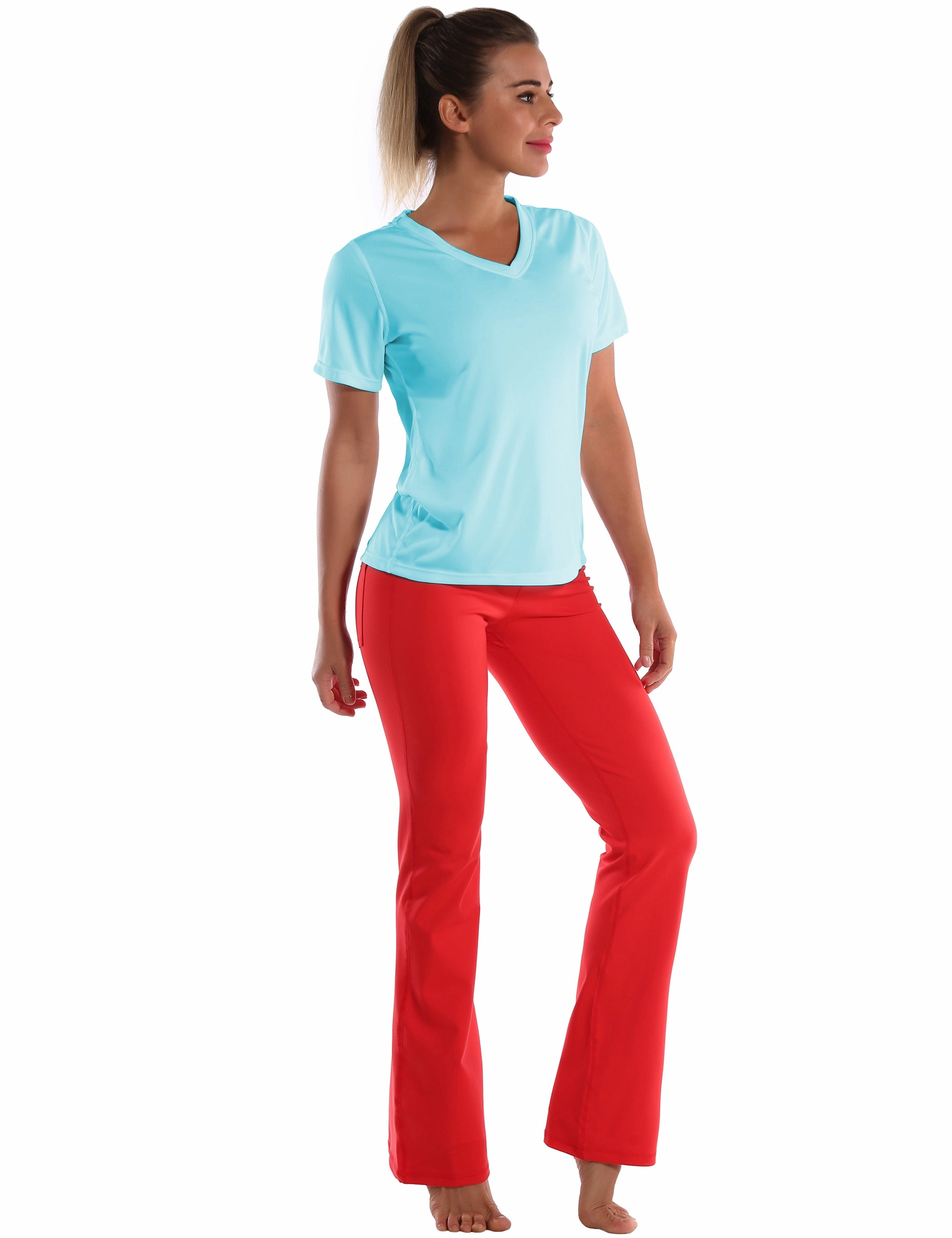 V-Neck Short Sleeve Athletic Shirts blue_Tall Size