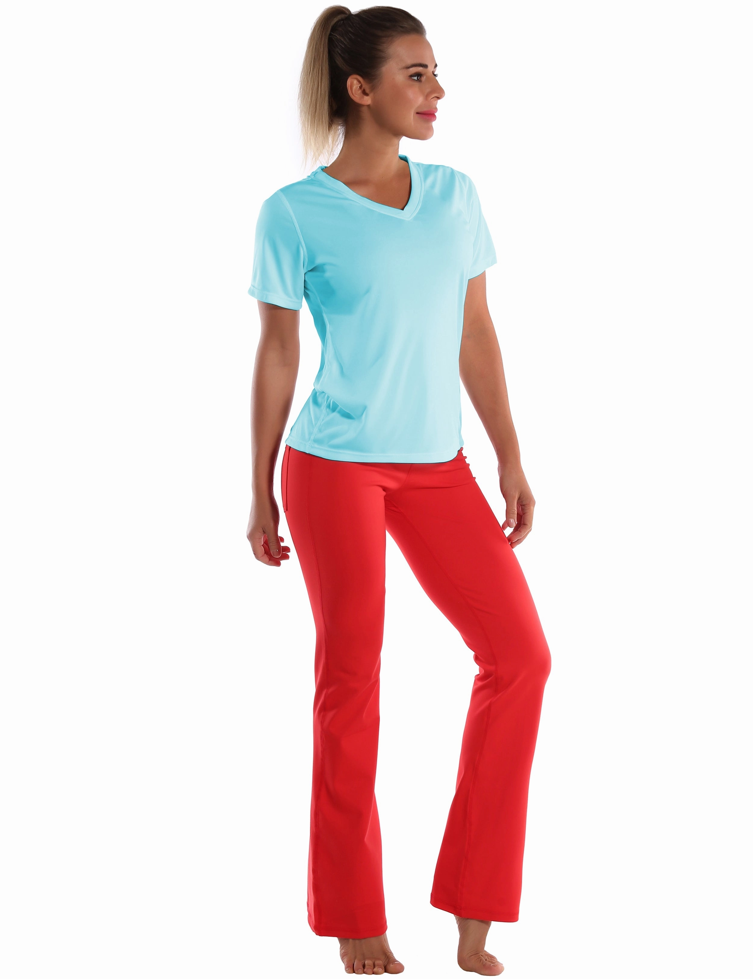 V-Neck Short Sleeve Athletic Shirts blue_yogastudio