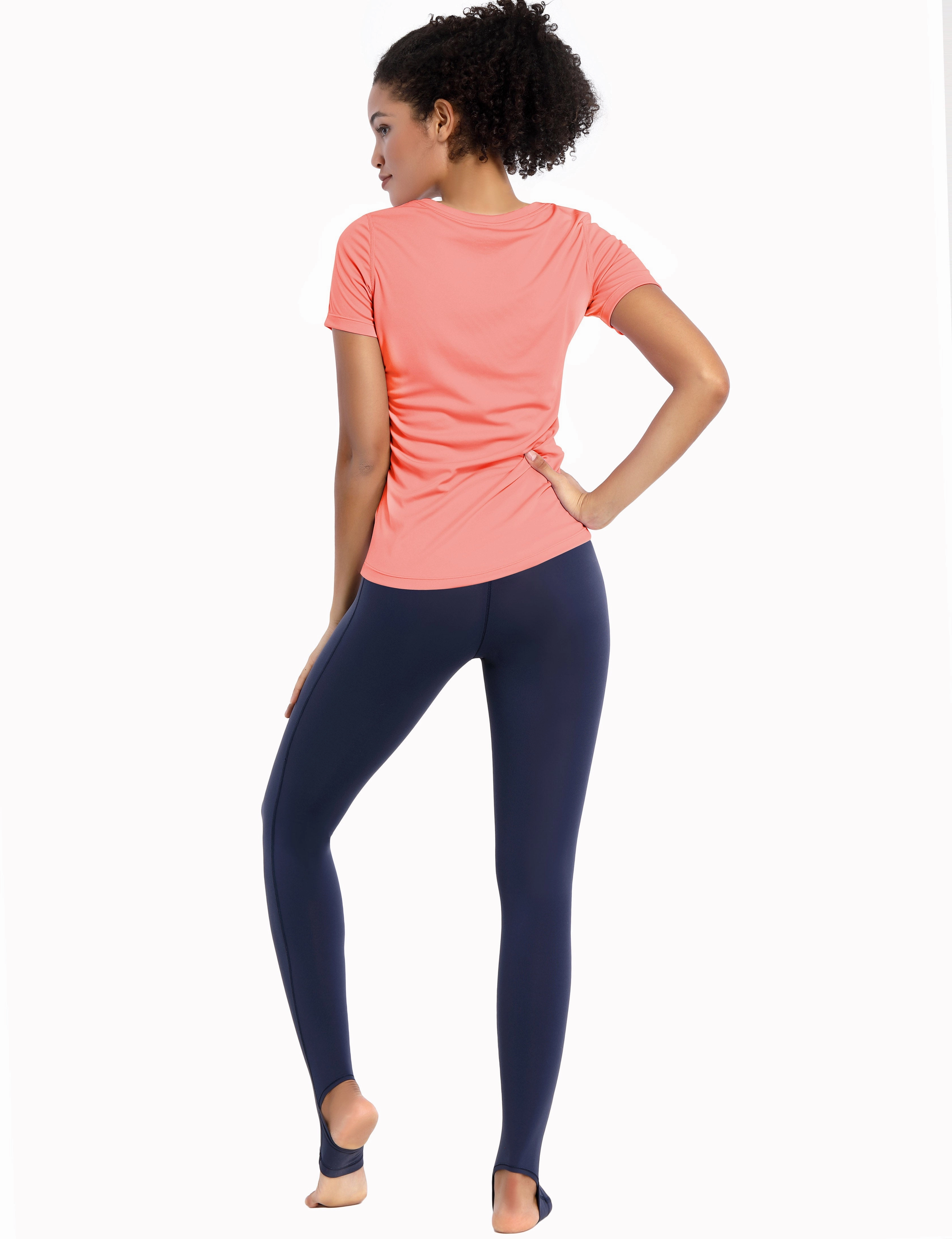V-Neck Short Sleeve Athletic Shirts coral_Biking