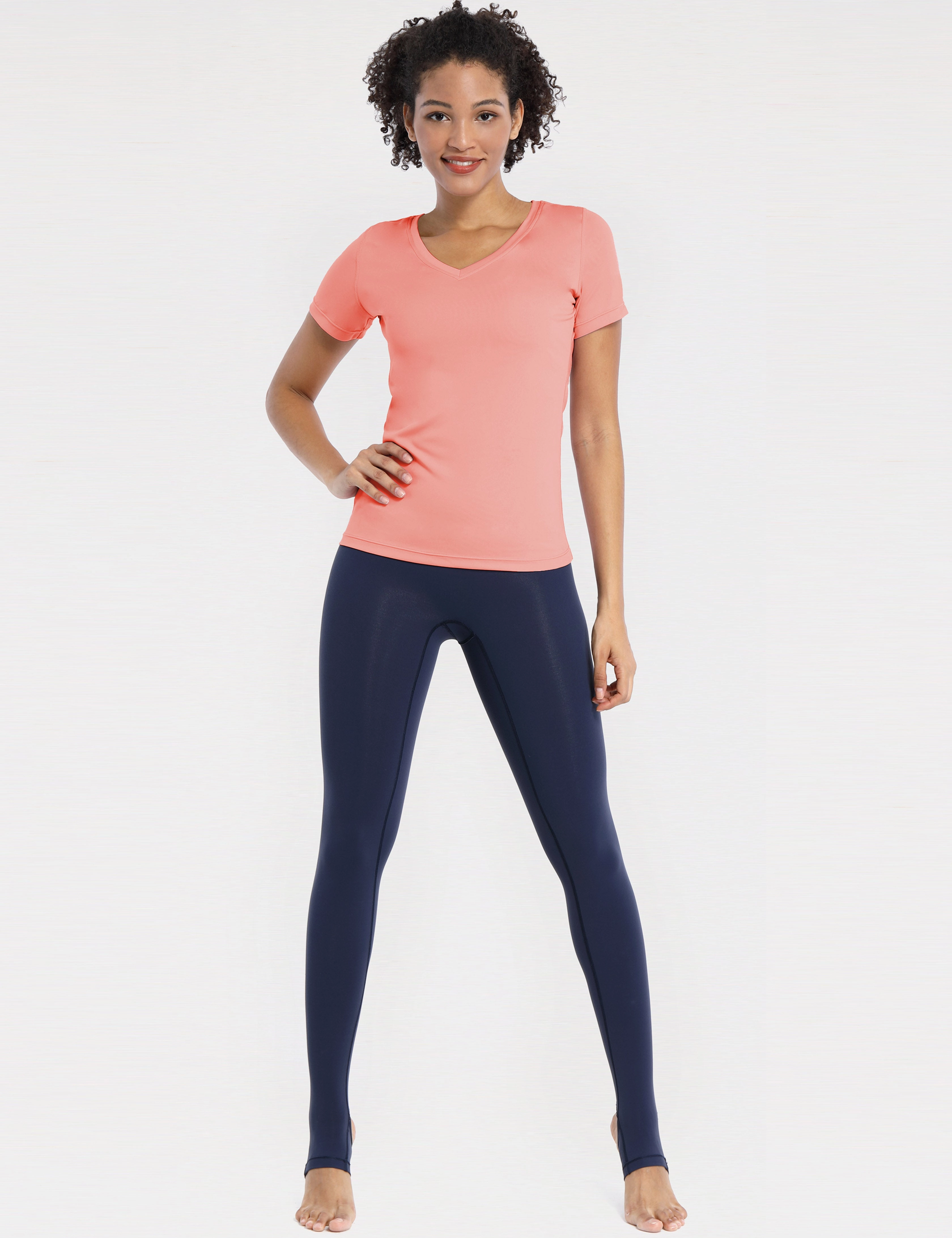 V-Neck Short Sleeve Athletic Shirts coral_Biking