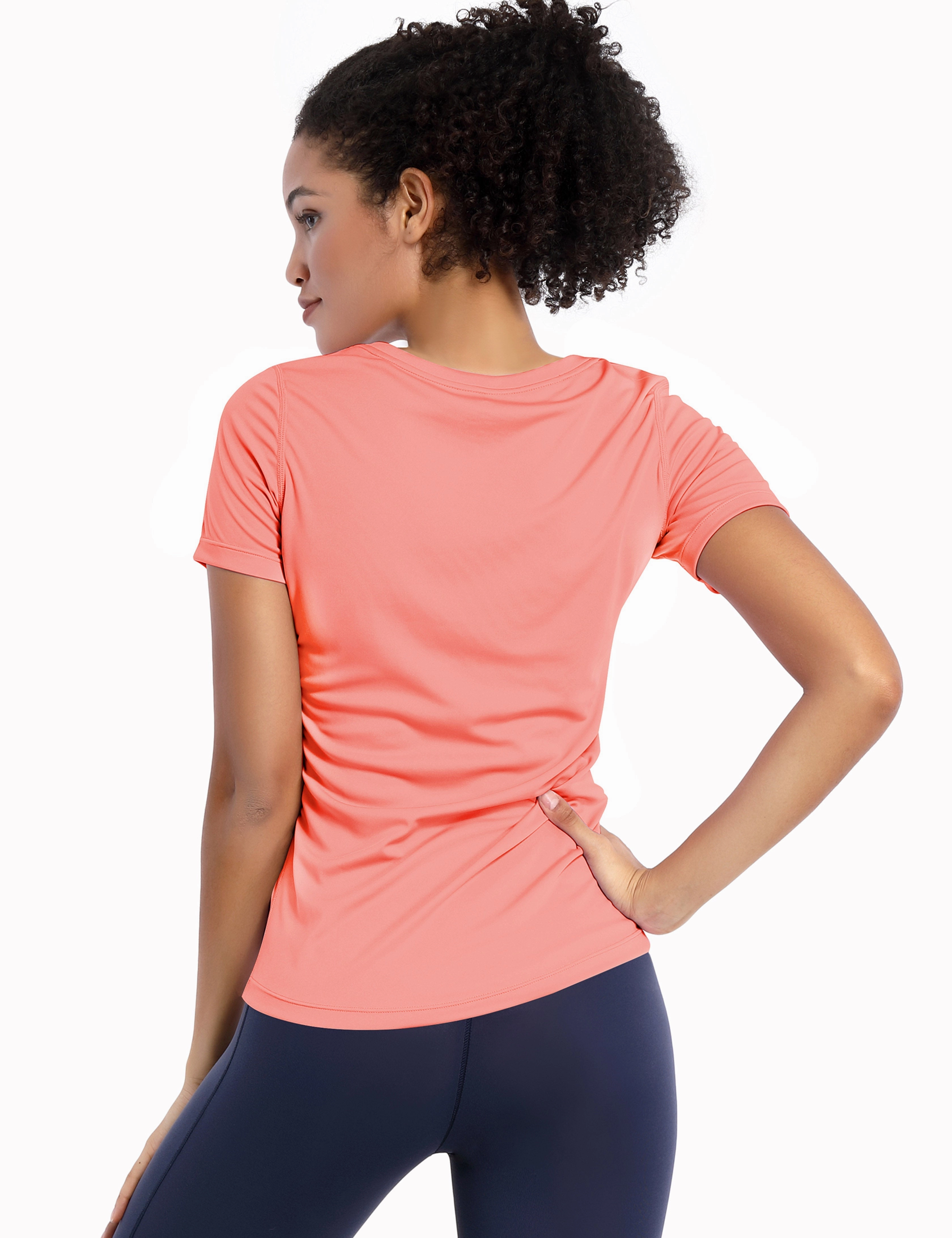 V-Neck Short Sleeve Athletic Shirts coral_Plus Size