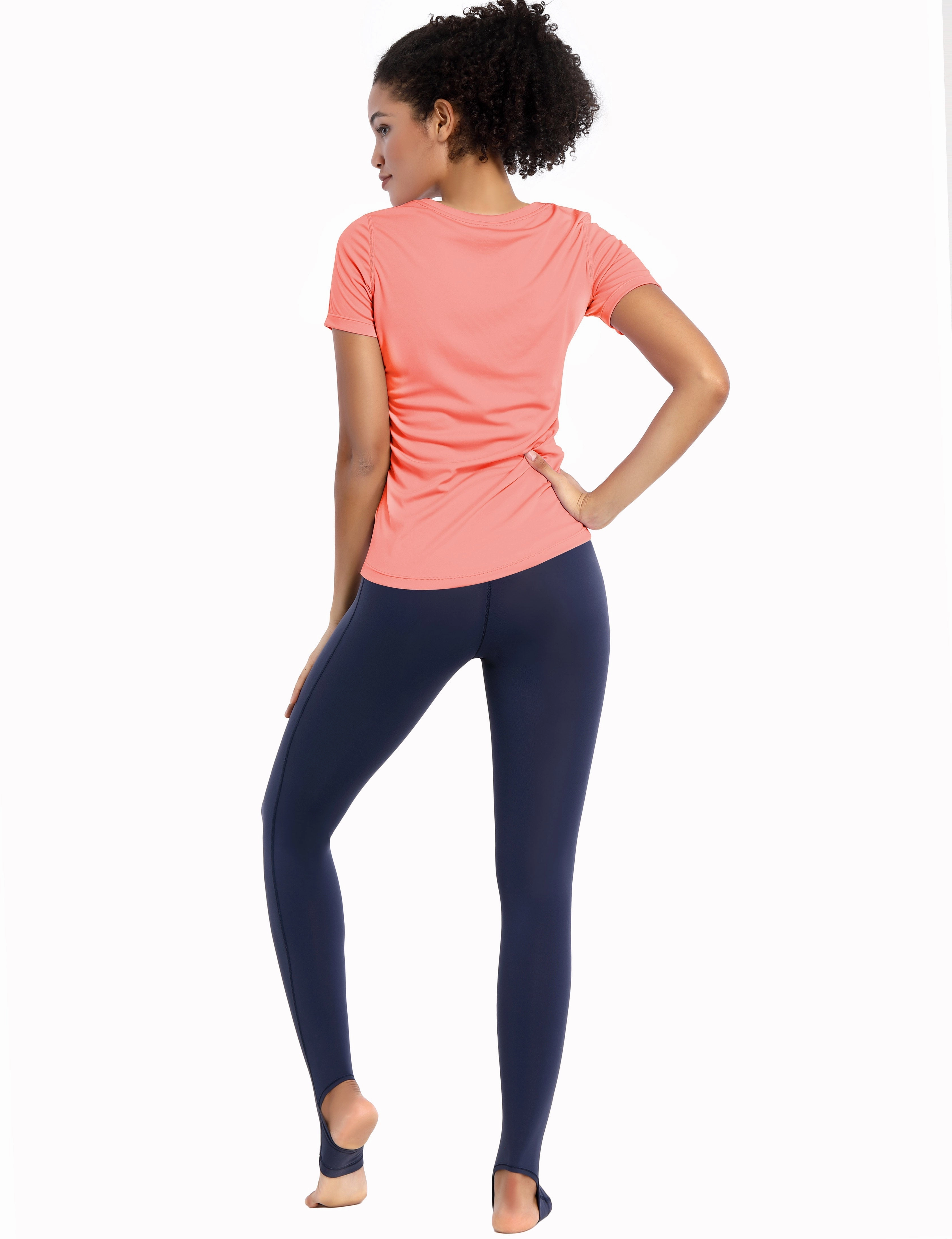 V-Neck Short Sleeve Athletic Shirts coral_Plus Size