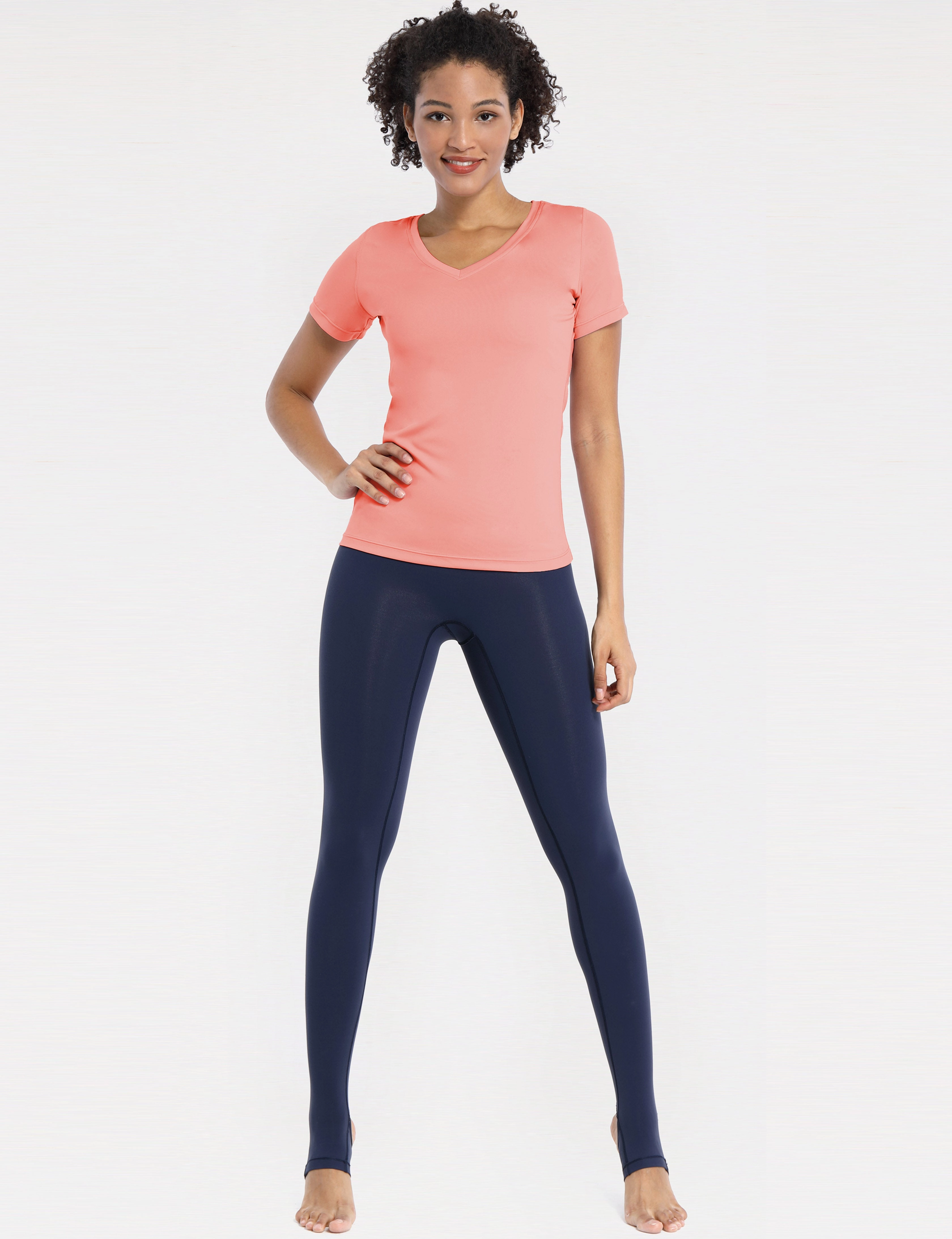 V-Neck Short Sleeve Athletic Shirts coral_Plus Size