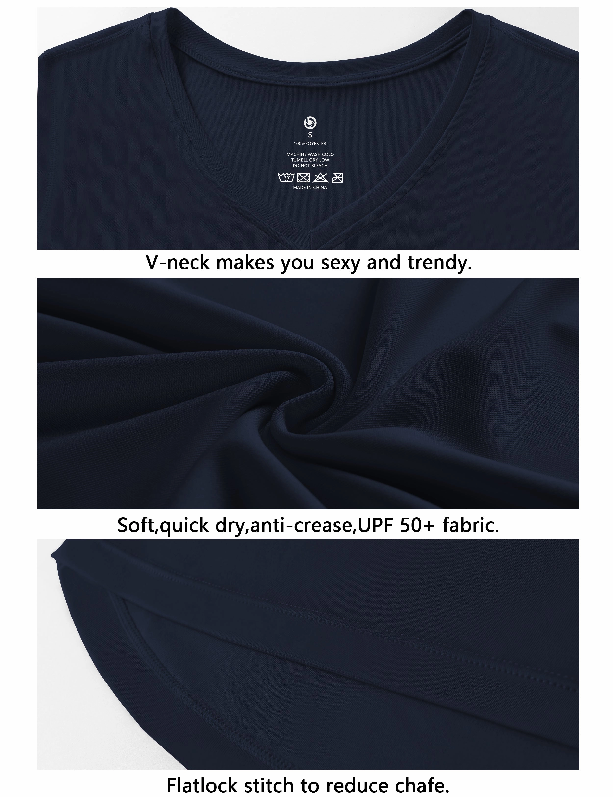 V-Neck Short Sleeve Athletic Shirts darknavy_Biking