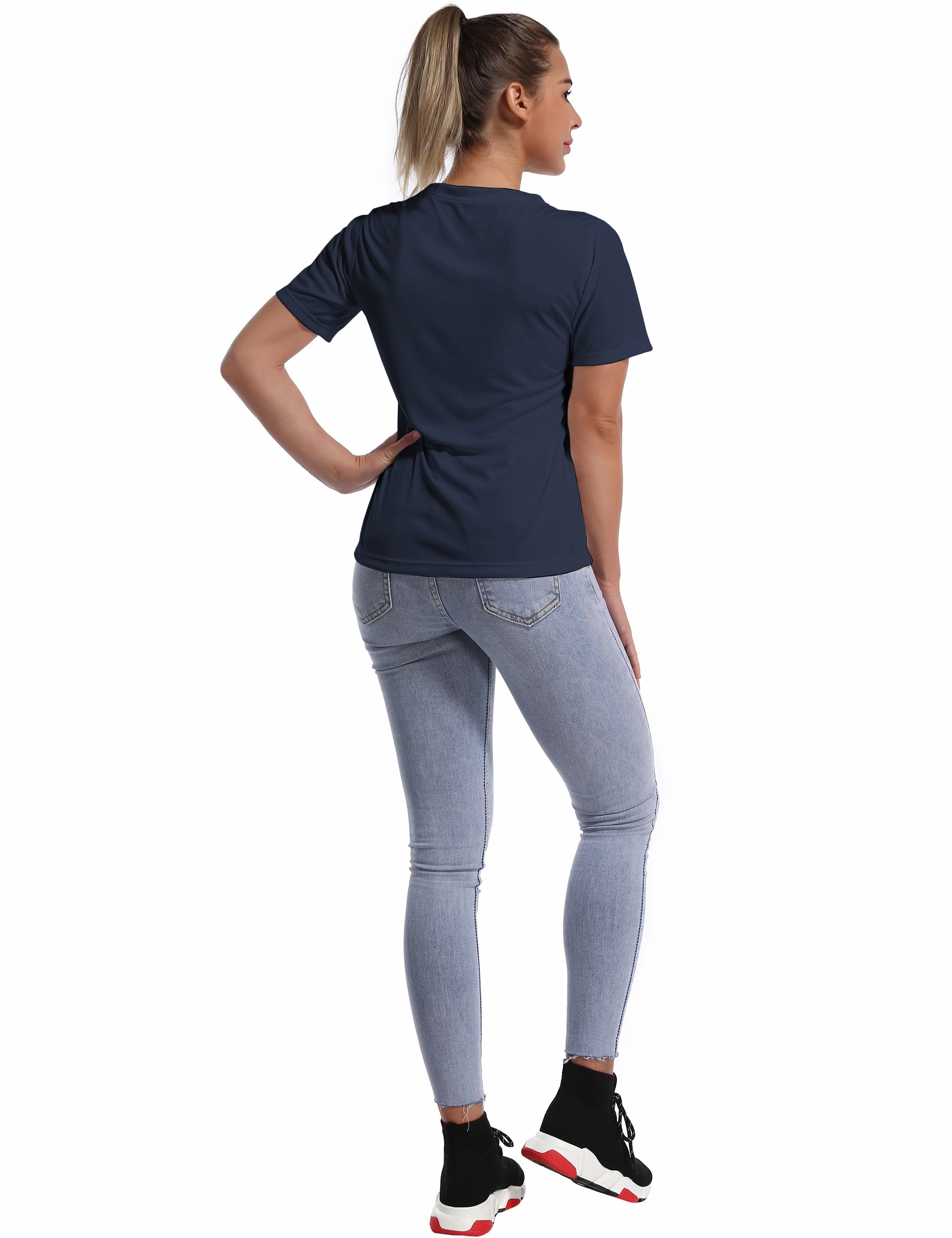 V-Neck Short Sleeve Athletic Shirts darknavy_Biking