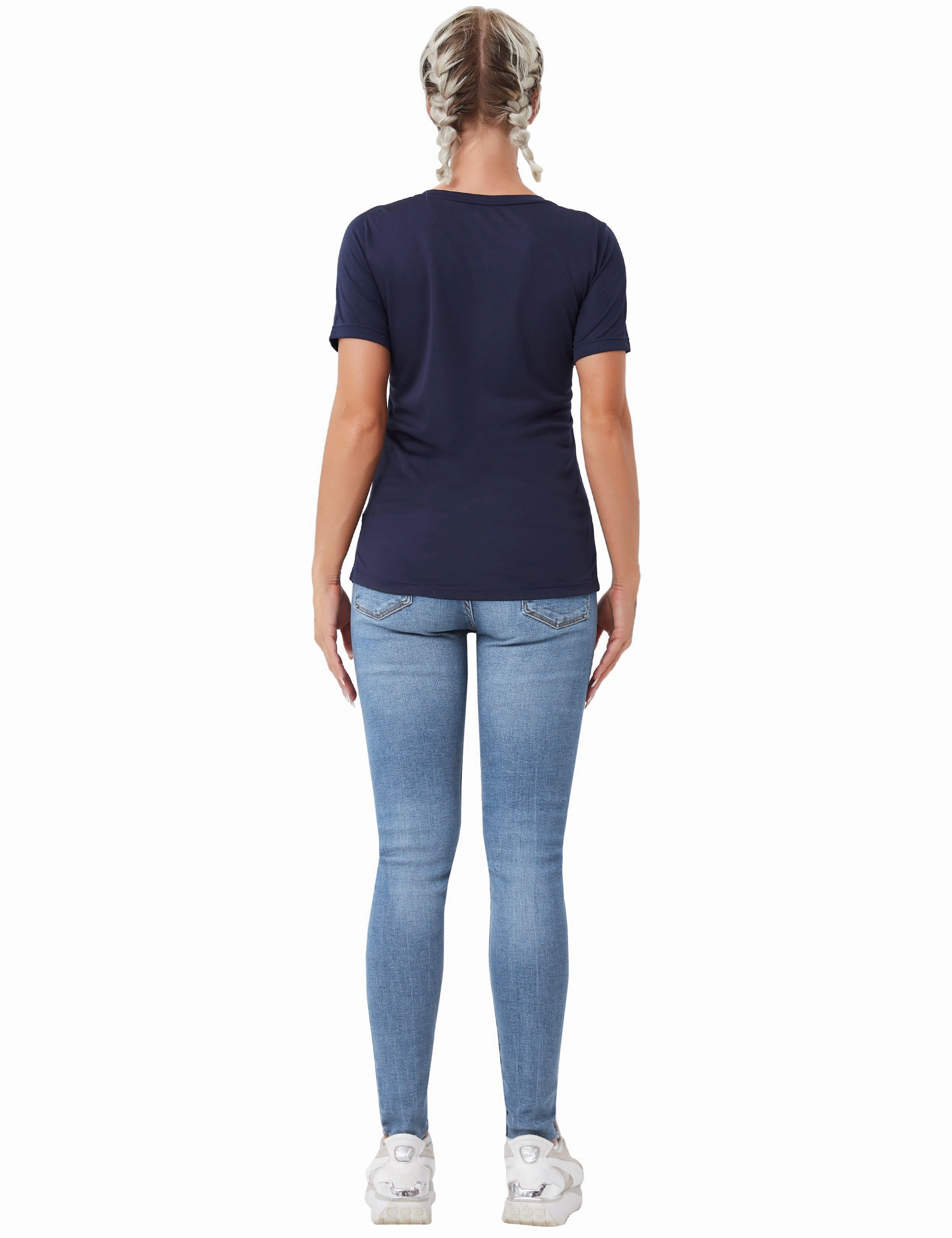 V-Neck Short Sleeve Athletic Shirts darknavy_Biking