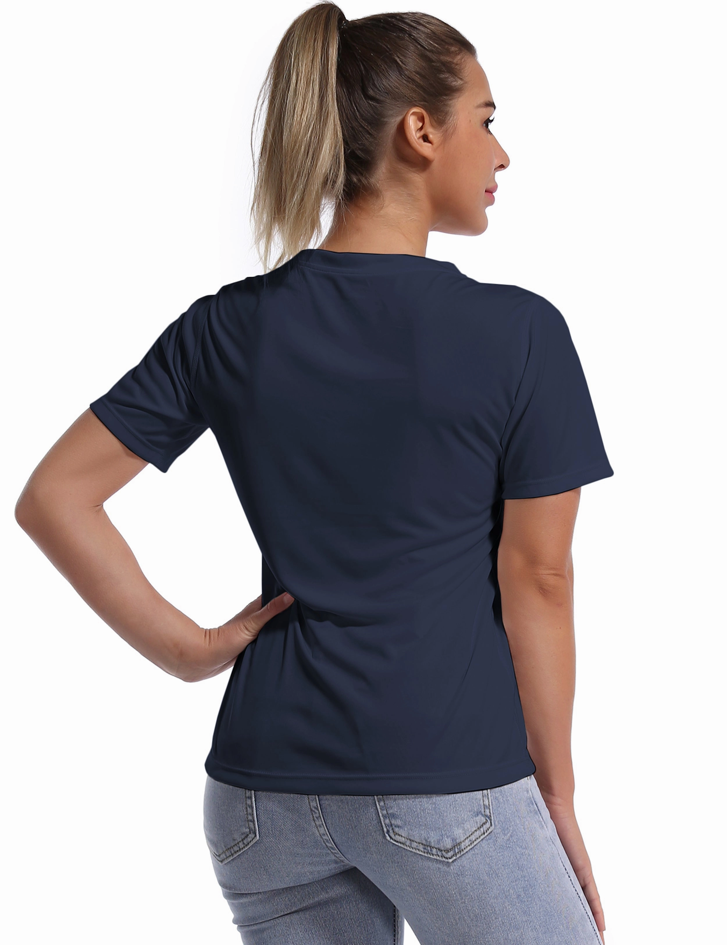 V-Neck Short Sleeve Athletic Shirts darknavy_Biking