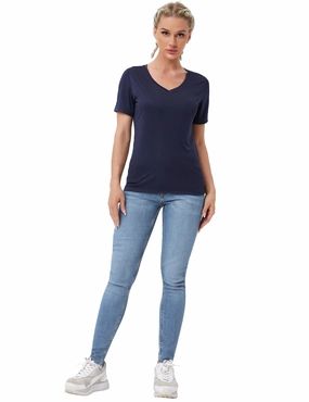 V-Neck Short Sleeve Athletic Shirts darknavy_Biking