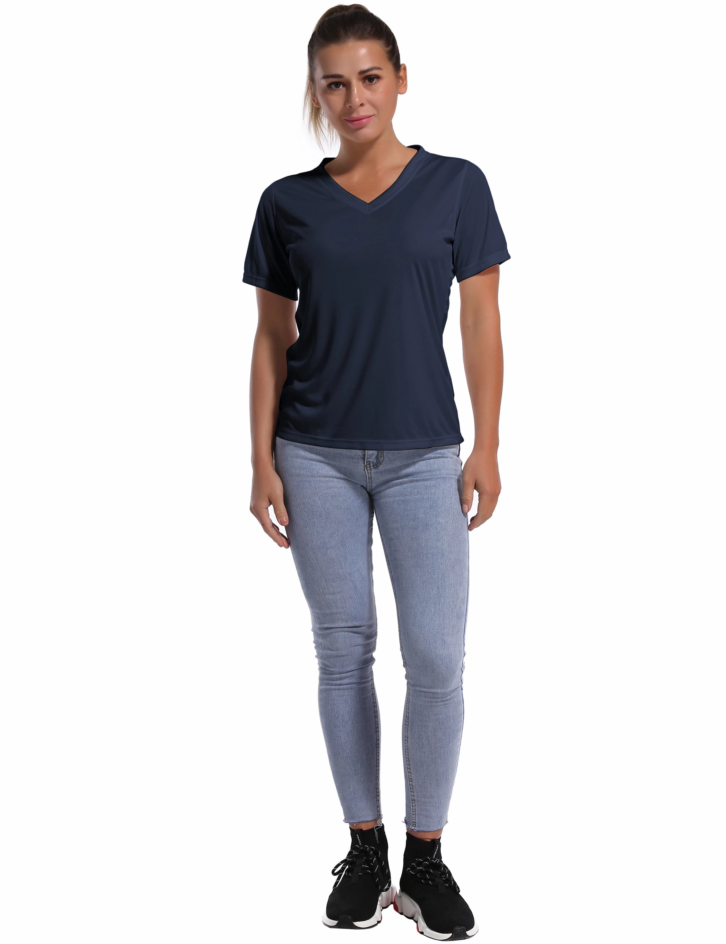 V-Neck Short Sleeve Athletic Shirts darknavy_Running