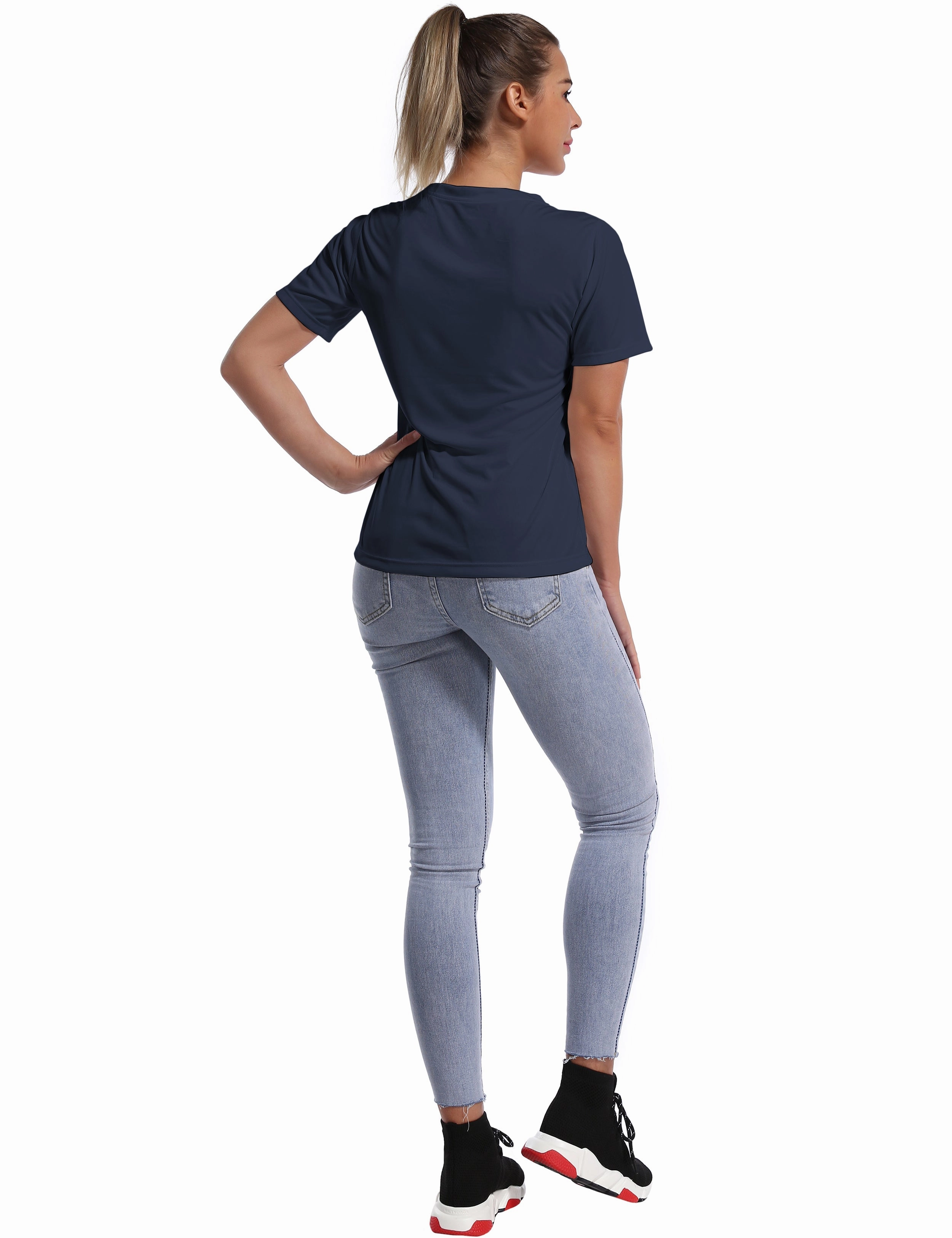 V-Neck Short Sleeve Athletic Shirts darknavy_Running