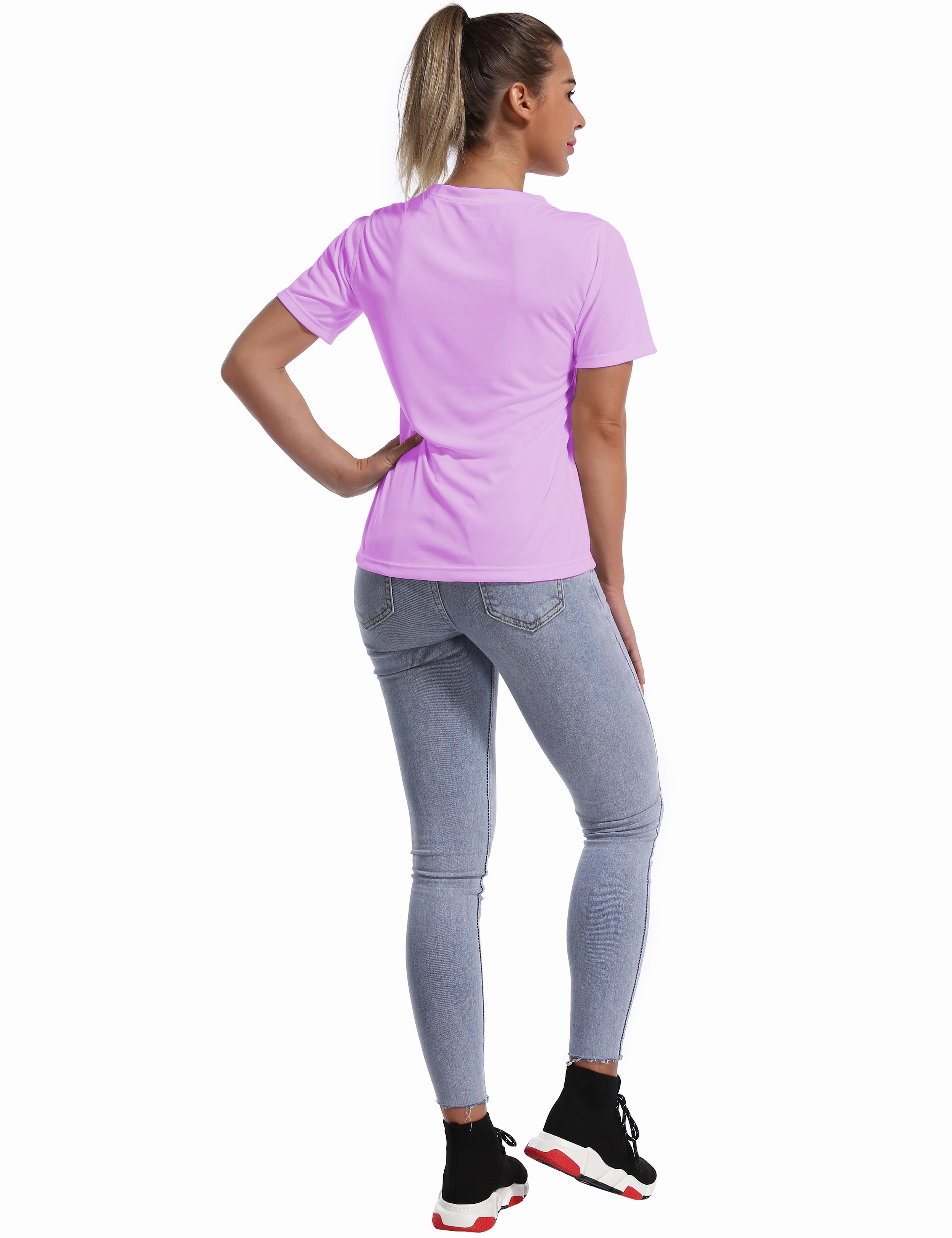 V-Neck Short Sleeve Athletic Shirts purple_yogastudio