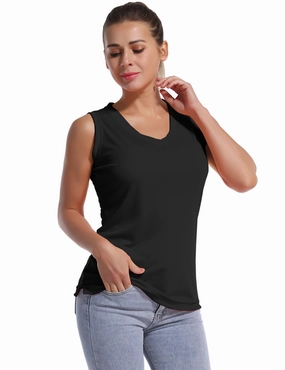 V Neck Sleeveless Athletic Shirts black_Plus Size