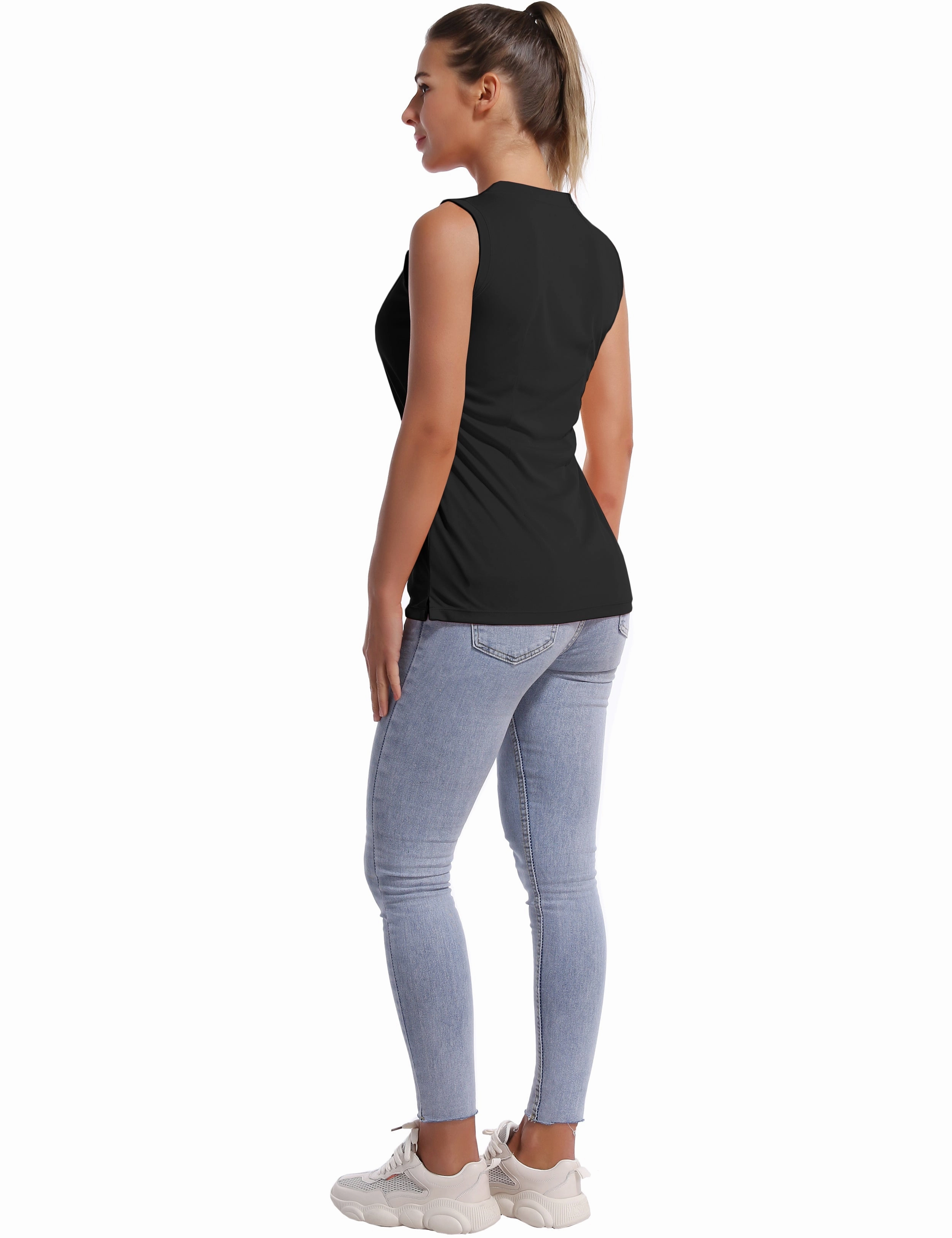 V Neck Sleeveless Athletic Shirts black_Plus Size