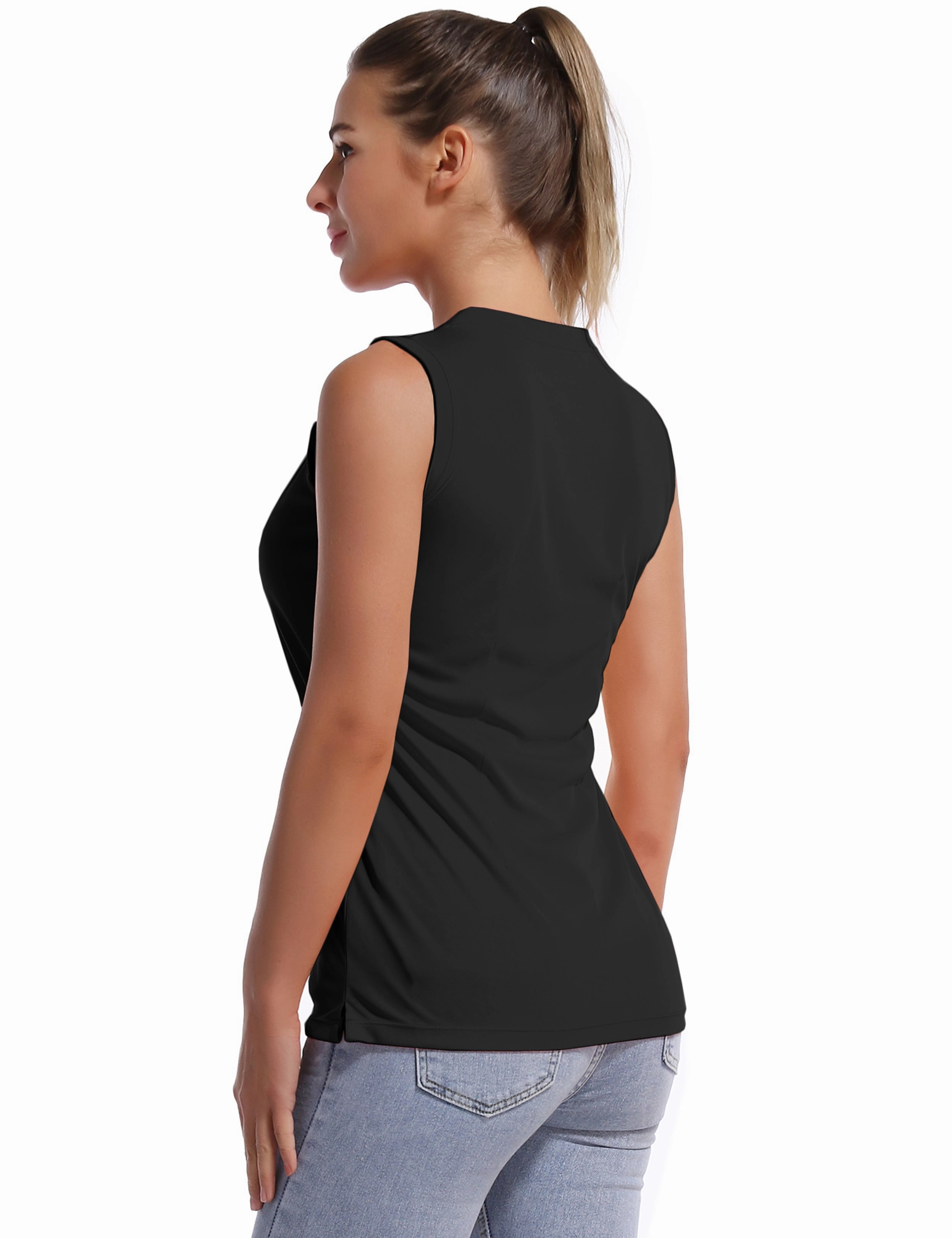 V Neck Sleeveless Athletic Shirts black_Tall Size