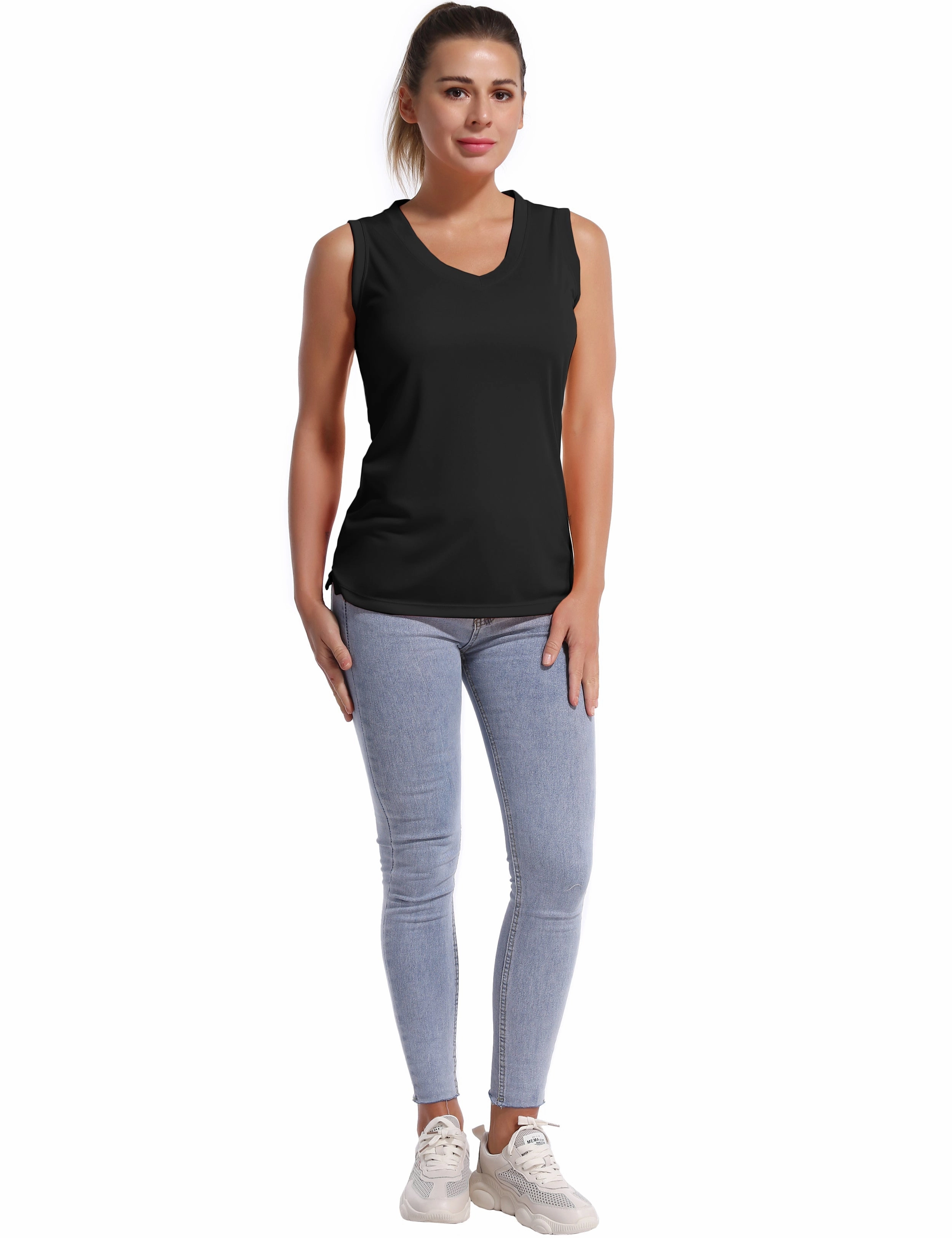 V Neck Sleeveless Athletic Shirts black_Tall Size