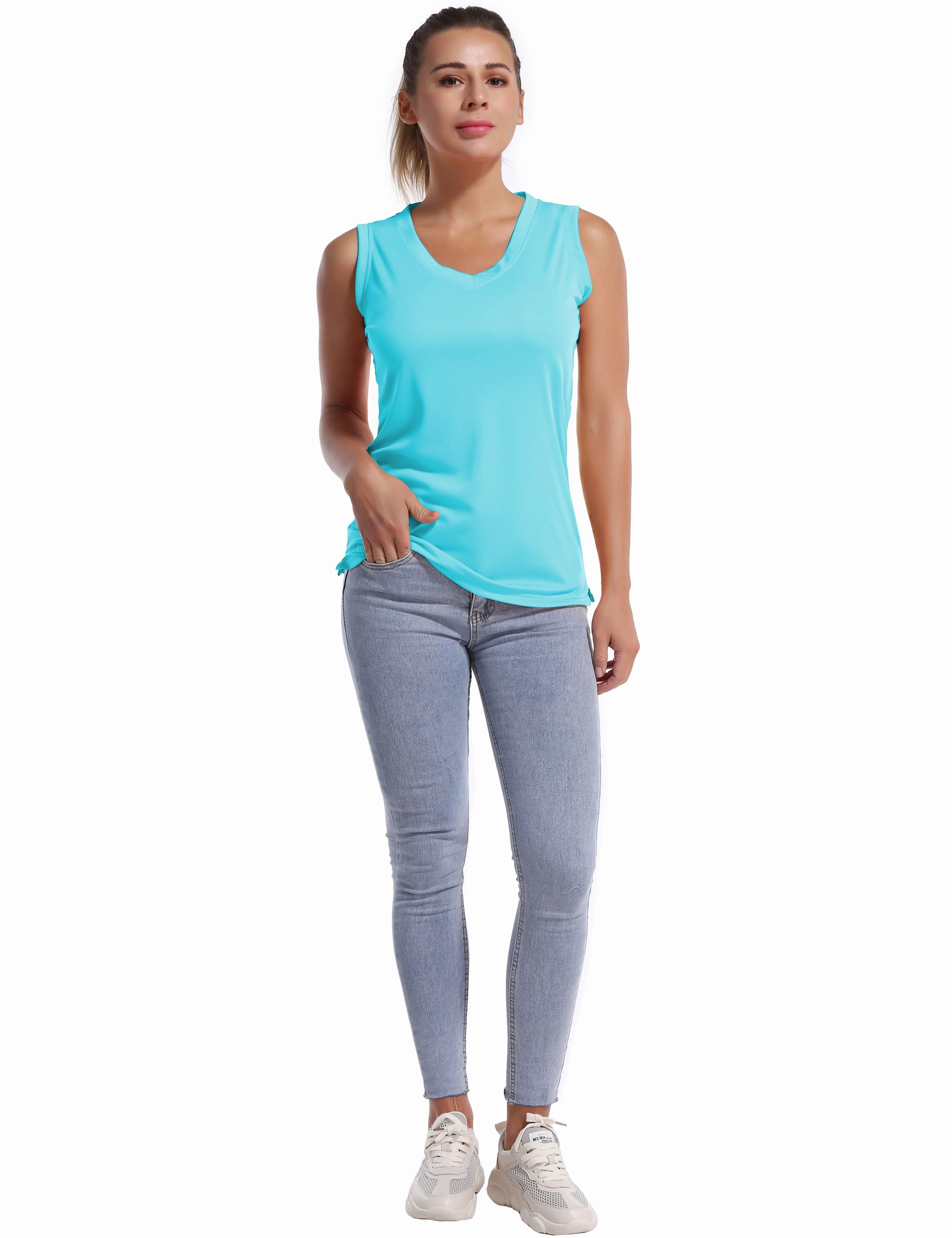 V Neck Sleeveless Athletic Shirts blue_Biking