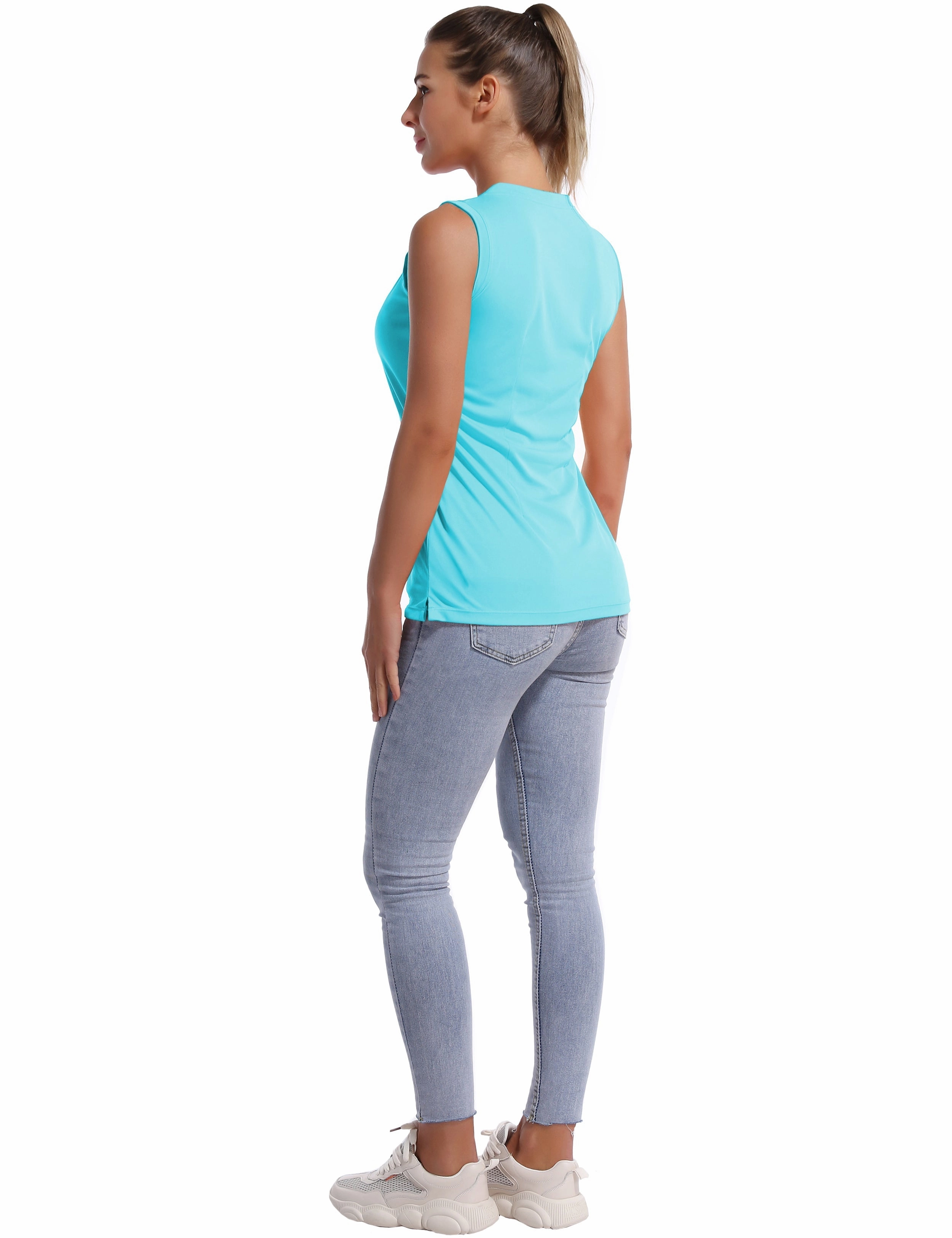 V Neck Sleeveless Athletic Shirts blue_Plus Size