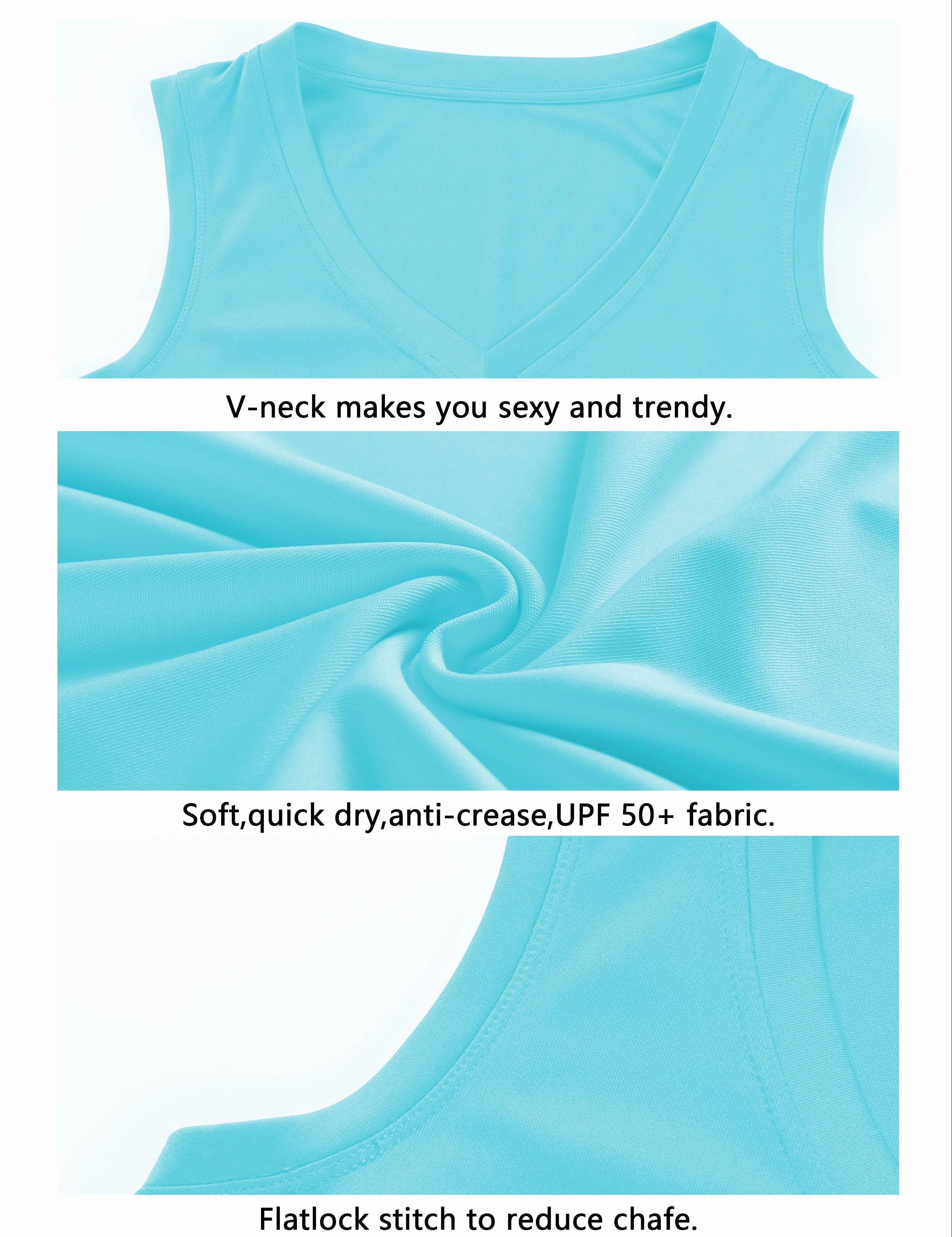 V Neck Sleeveless Athletic Shirts blue_Plus Size