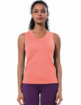 V Neck Sleeveless Athletic Shirts coral_Plus Size
