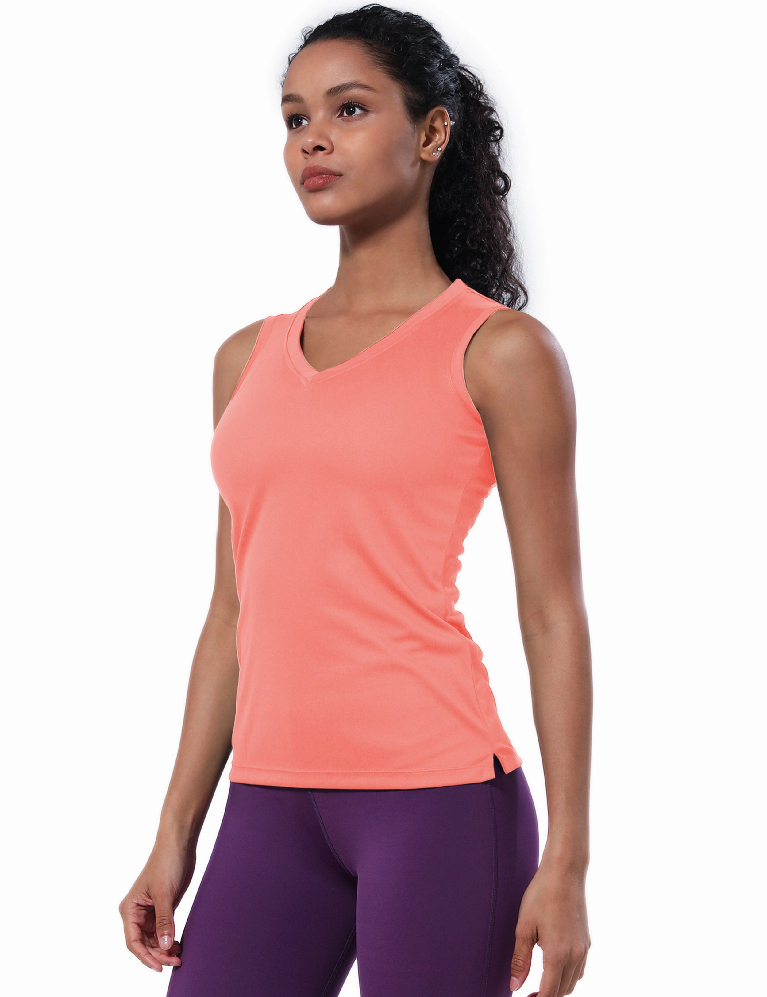 V Neck Sleeveless Athletic Shirts coral_Plus Size
