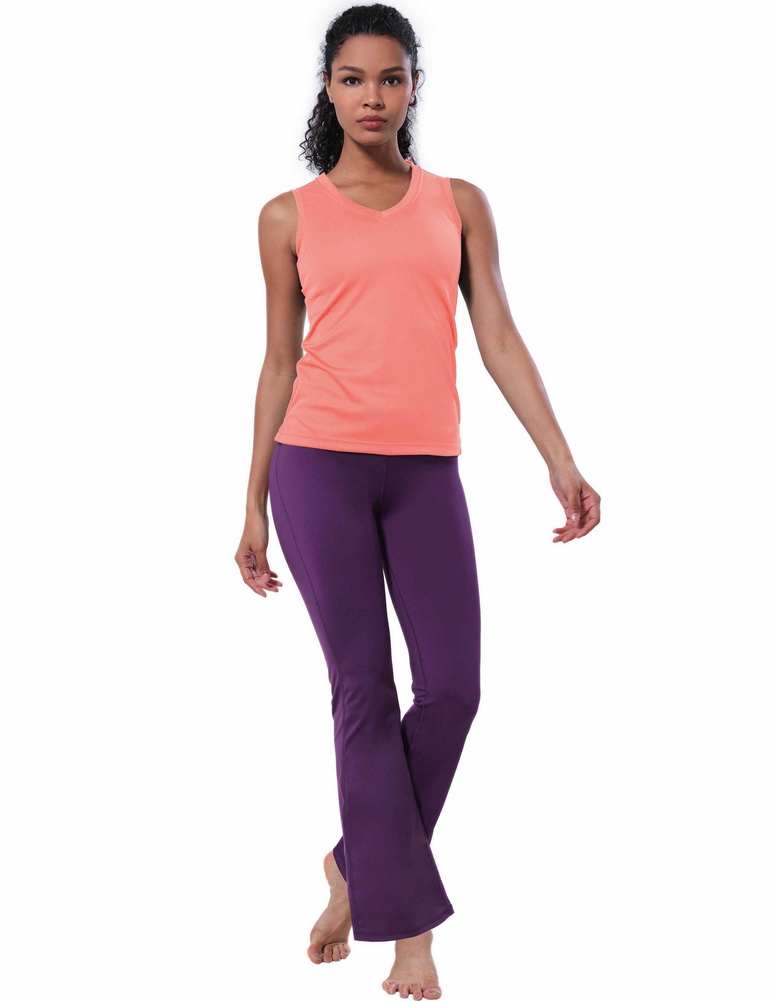 V Neck Sleeveless Athletic Shirts coral_Plus Size