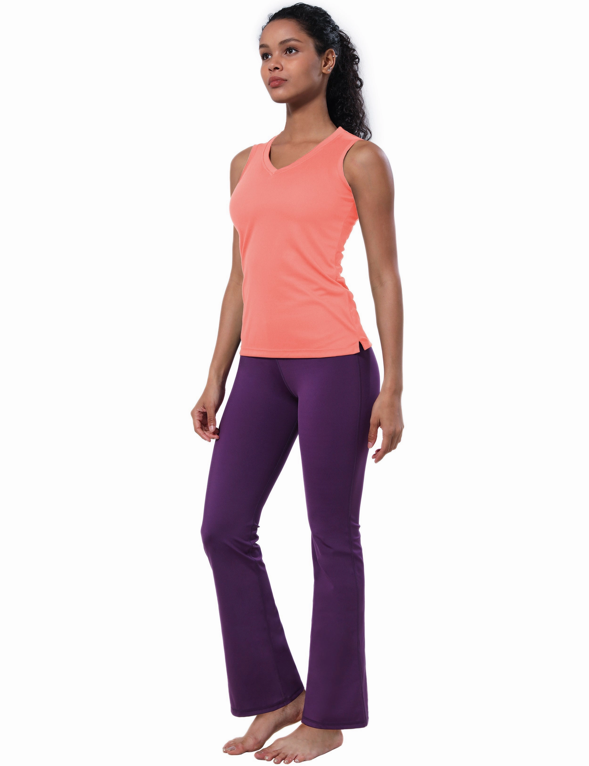 V Neck Sleeveless Athletic Shirts coral_Plus Size