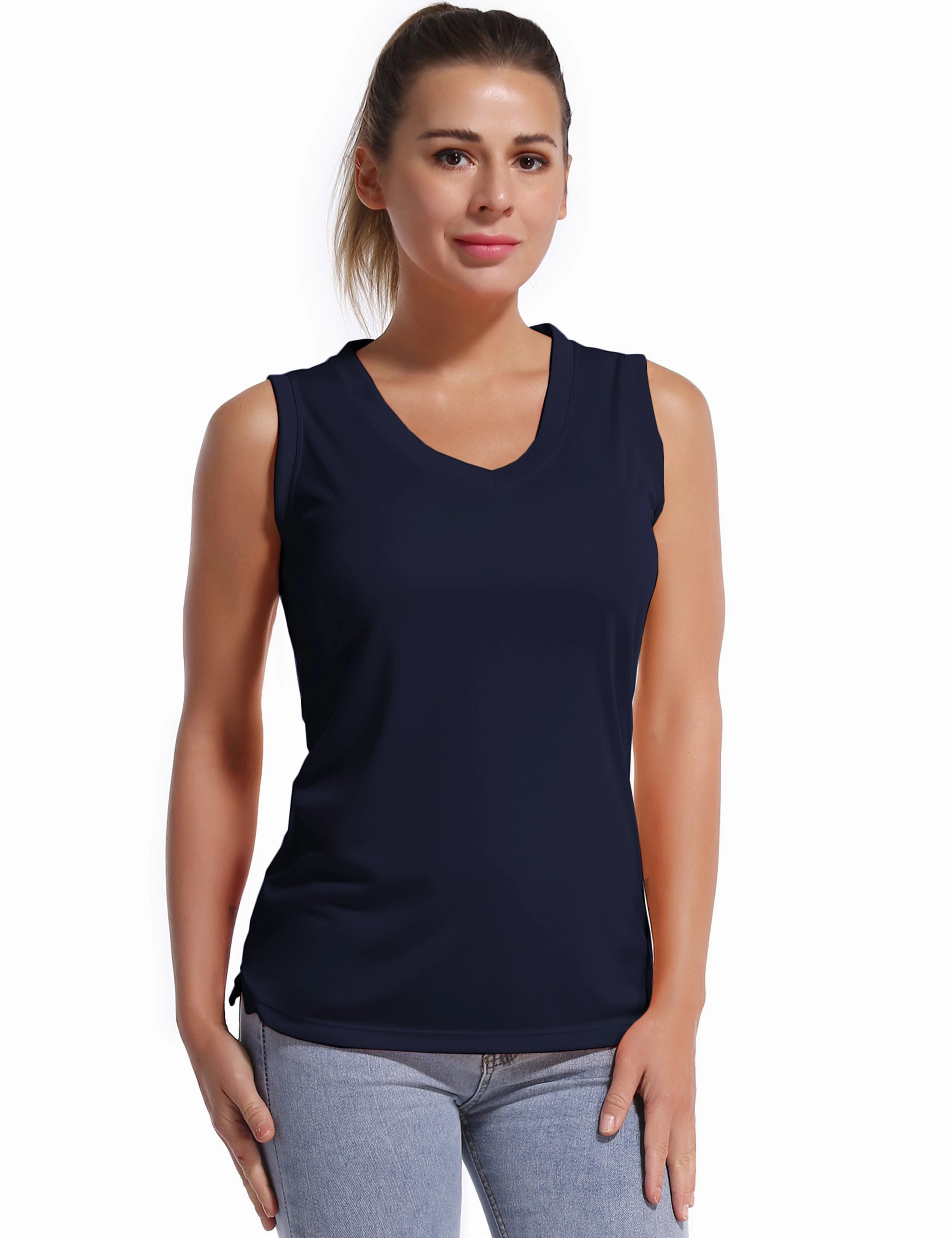 V Neck Sleeveless Athletic Shirts darknavy_Gym