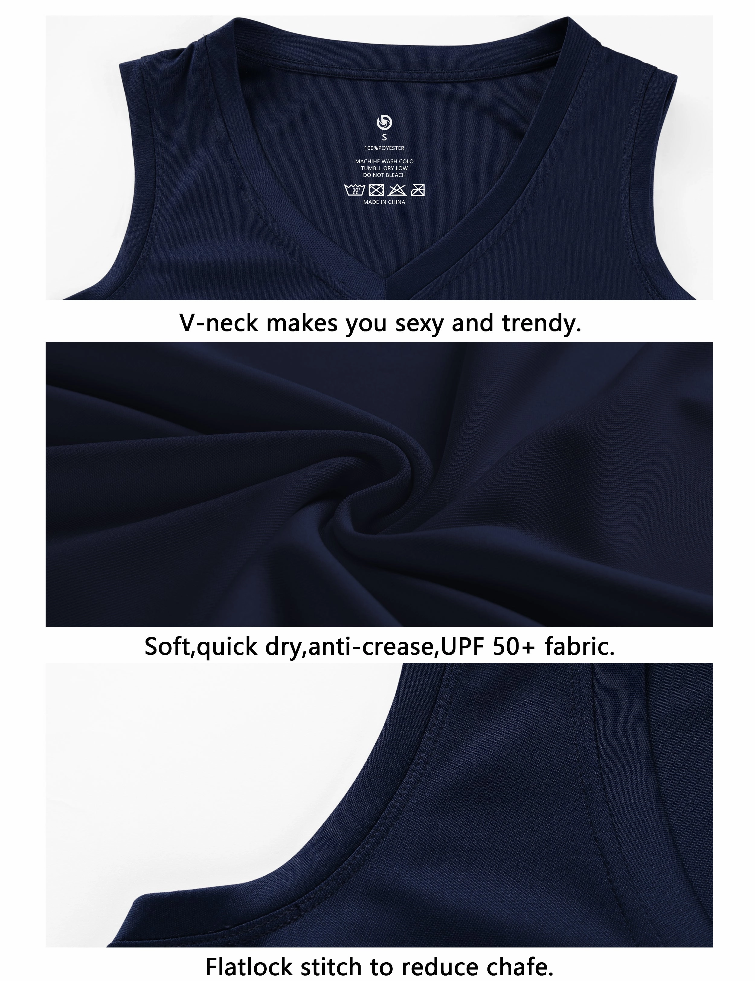 V Neck Sleeveless Athletic Shirts darknavy_Plus Size