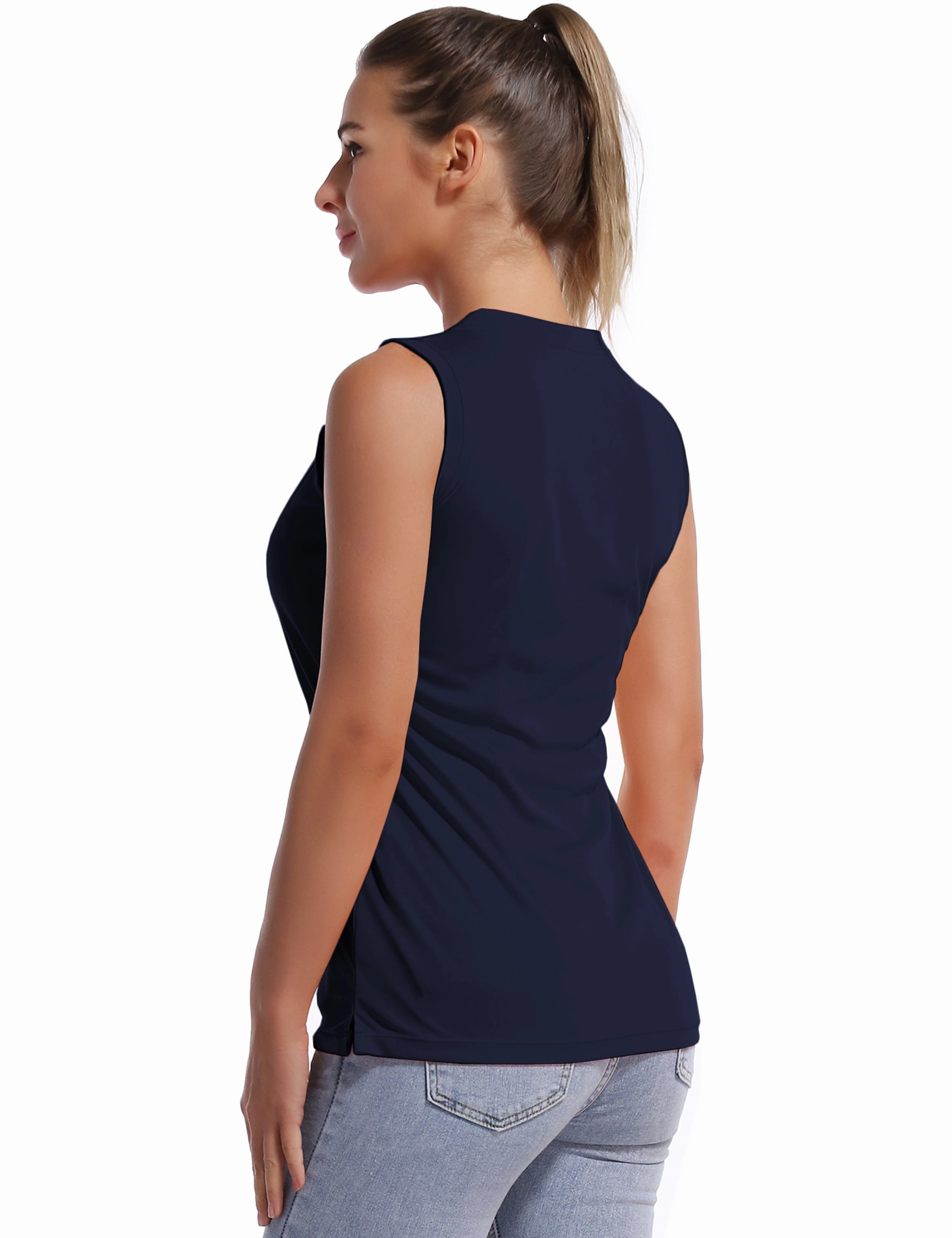 V Neck Sleeveless Athletic Shirts darknavy_Plus Size