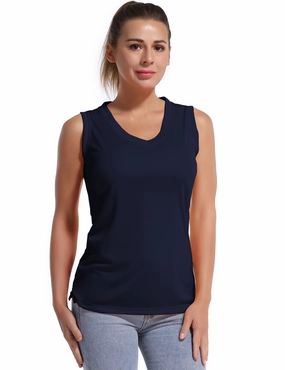 V Neck Sleeveless Athletic Shirts darknavy_Plus Size