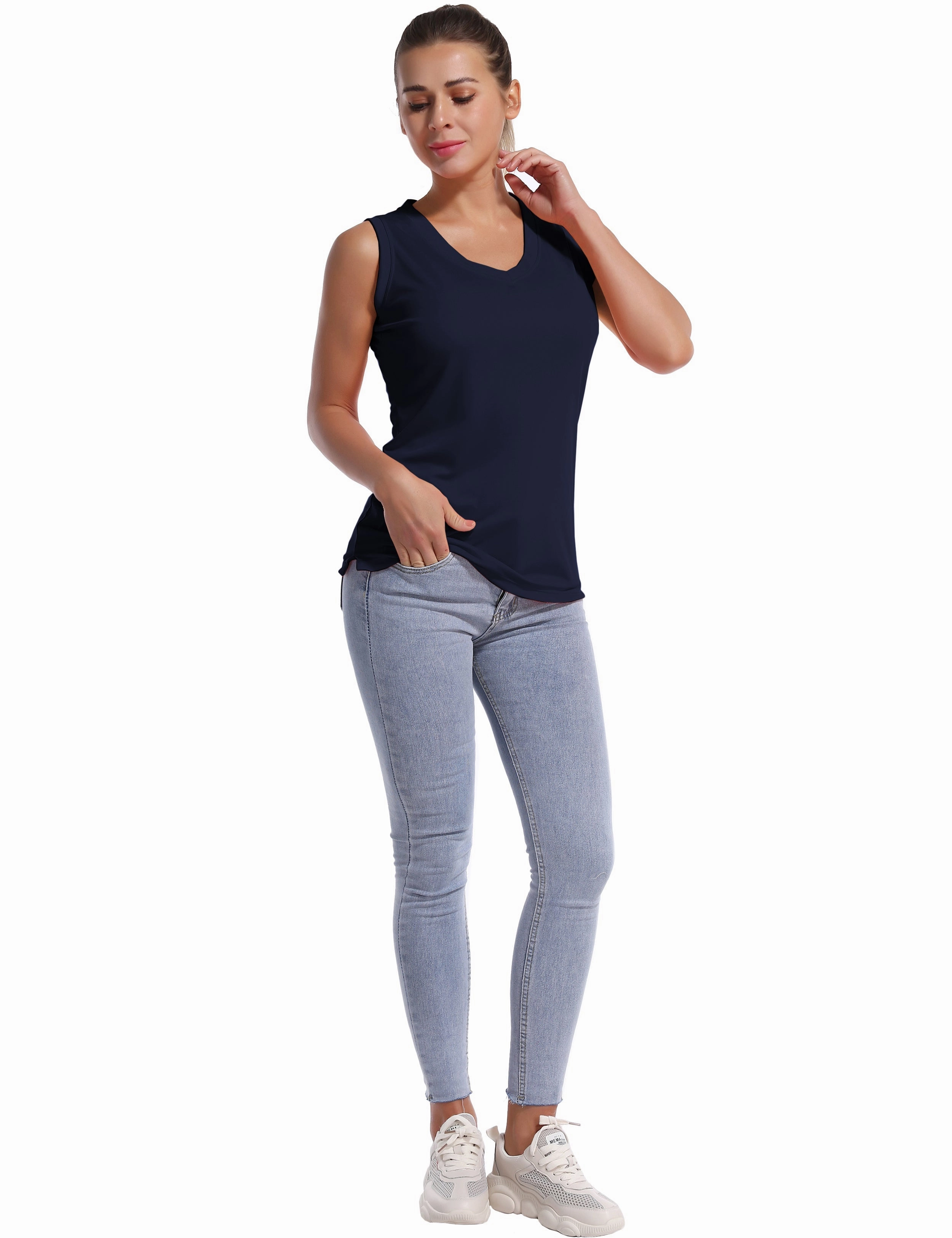 V Neck Sleeveless Athletic Shirts darknavy_Plus Size