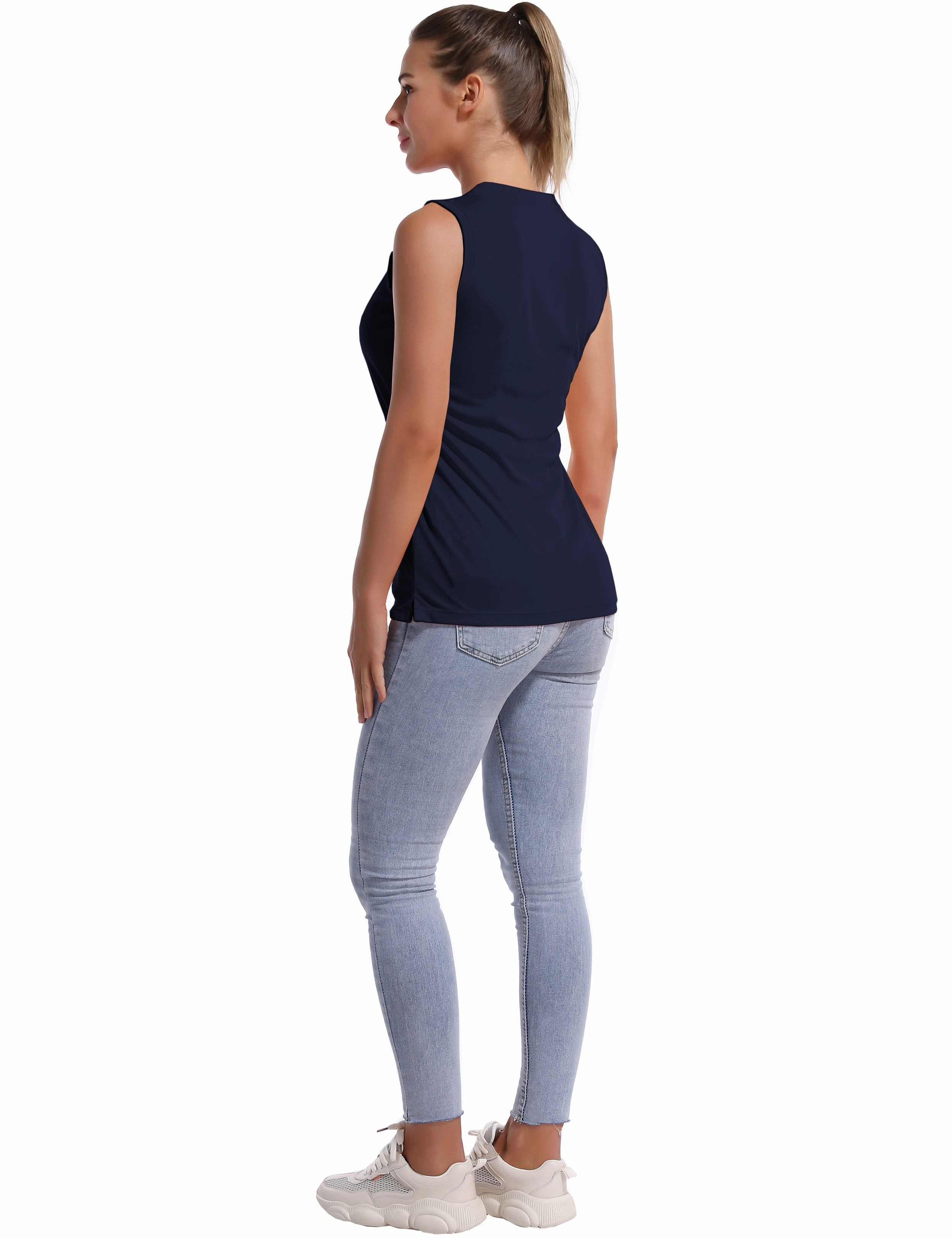 V Neck Sleeveless Athletic Shirts darknavy_Plus Size