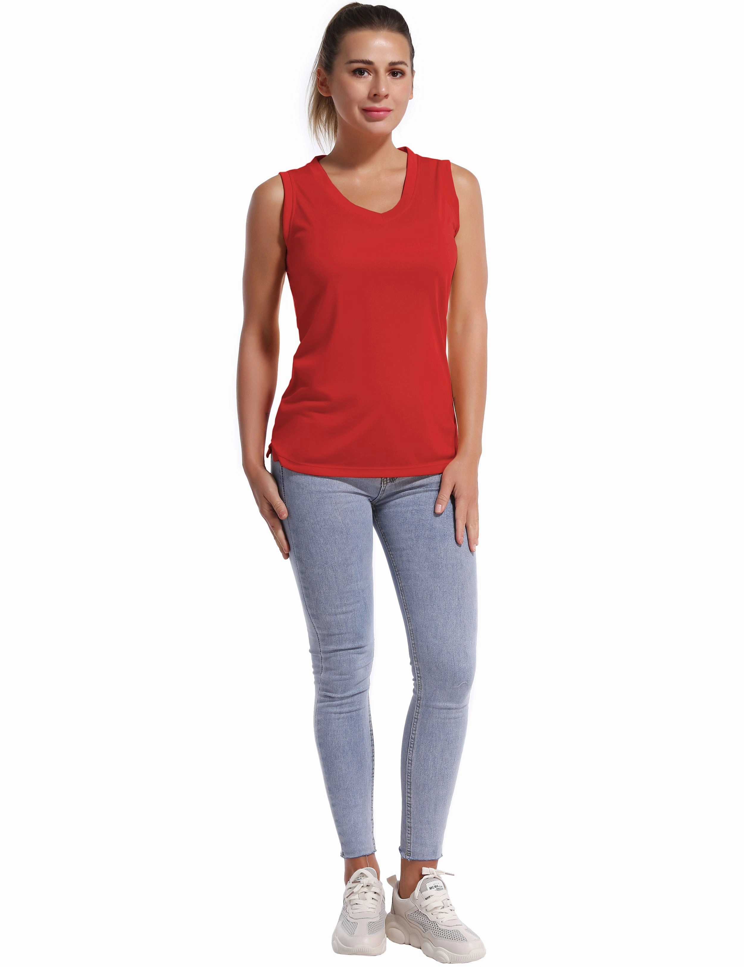 V Neck Sleeveless Athletic Shirts red_Biking