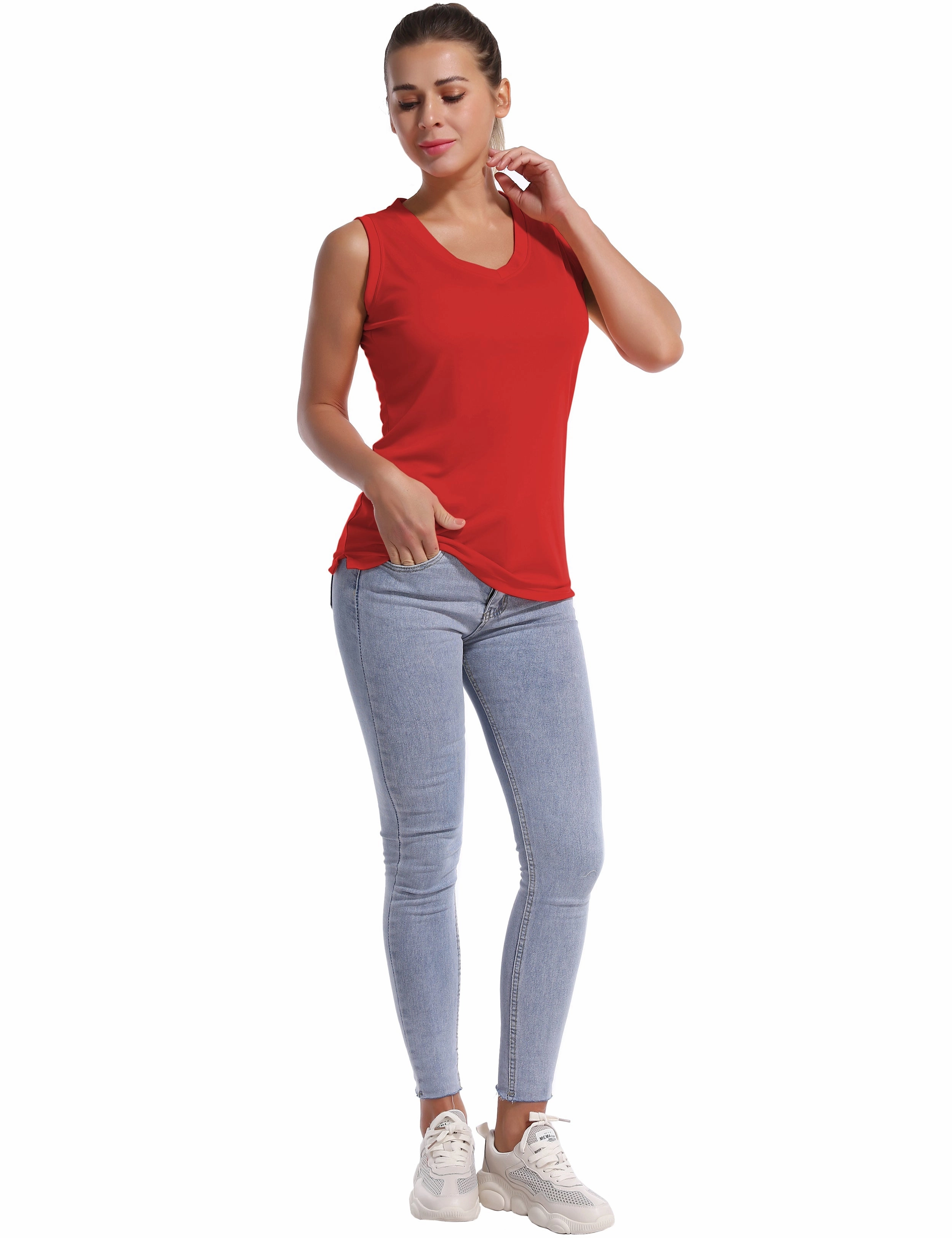 V Neck Sleeveless Athletic Shirts red_Jogging