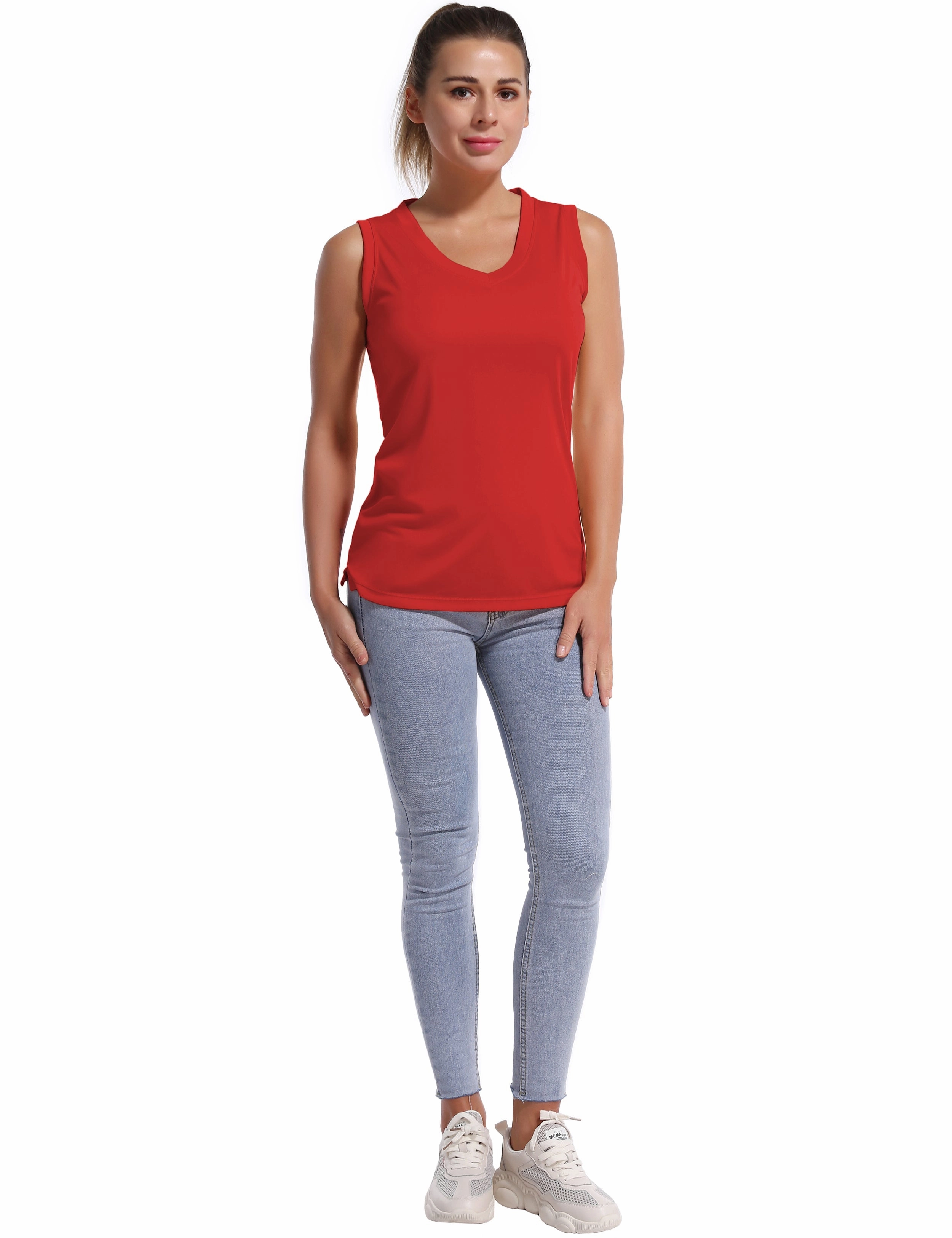 V Neck Sleeveless Athletic Shirts red_Jogging