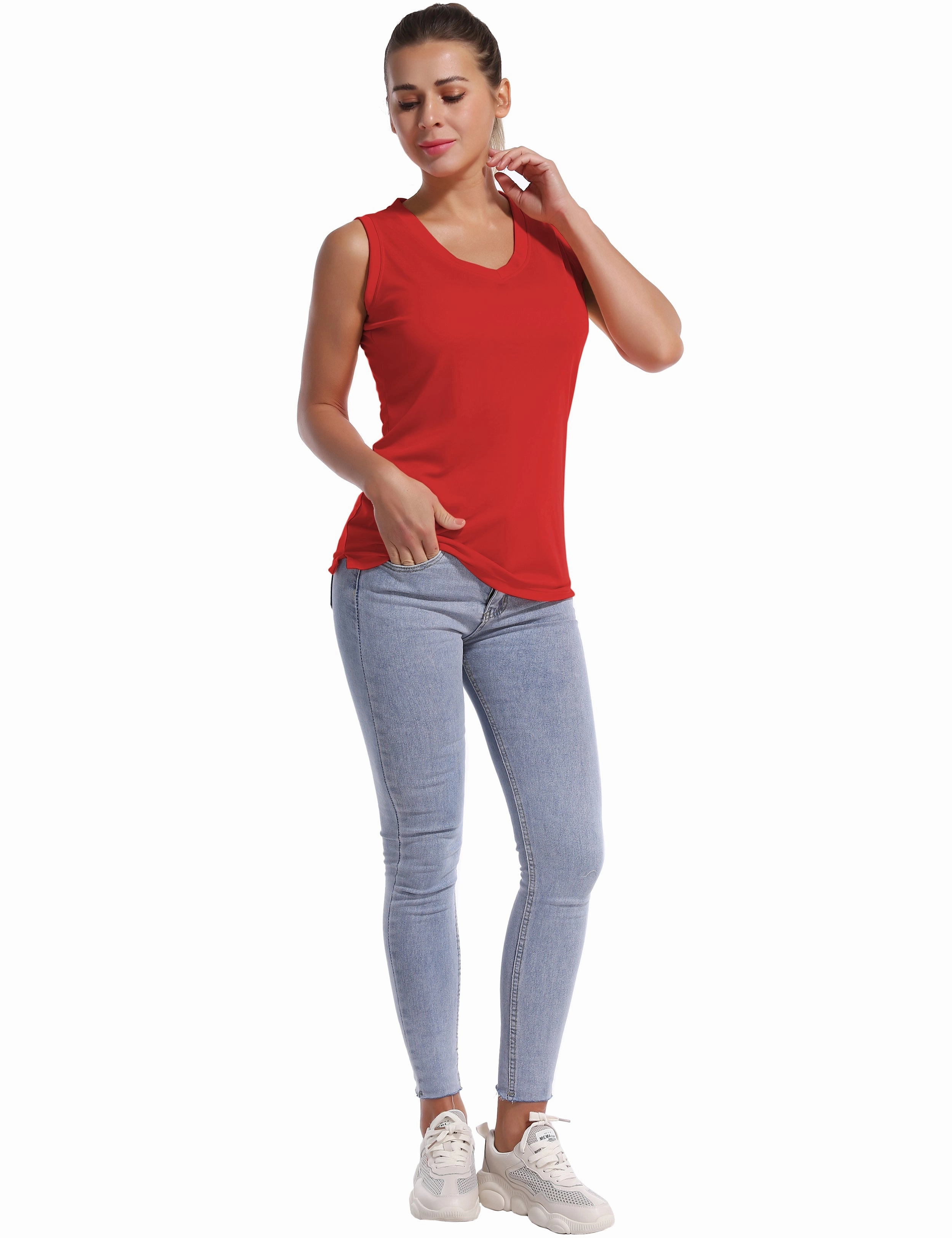 V Neck Sleeveless Athletic Shirts red_Pilates