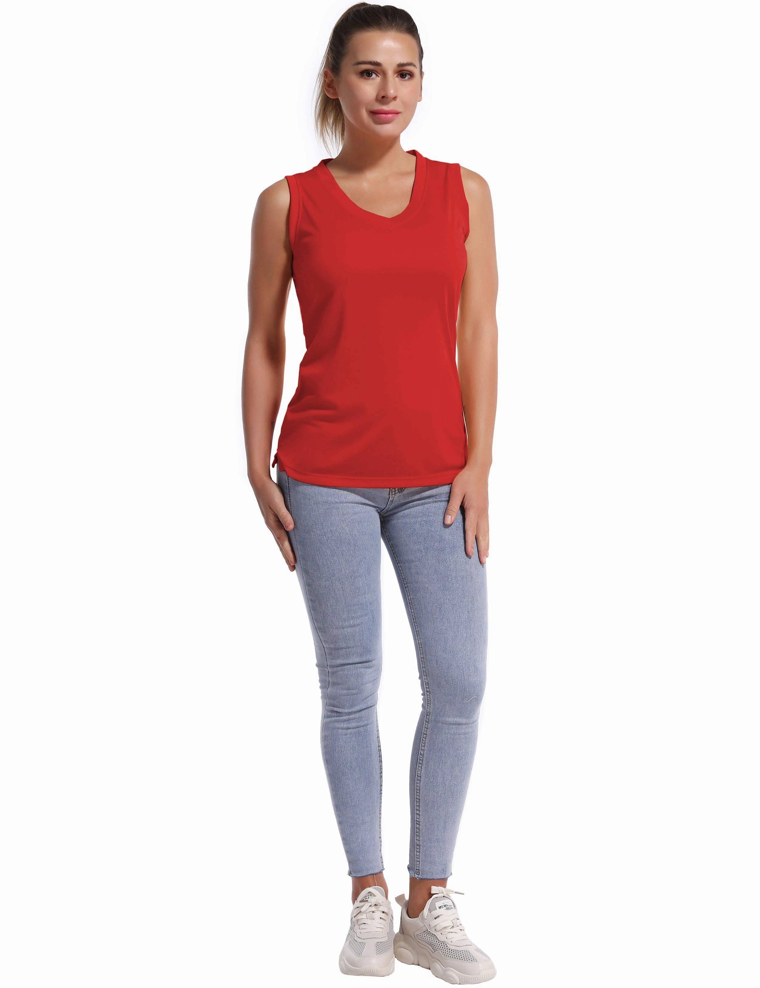 V Neck Sleeveless Athletic Shirts red_Plus Size