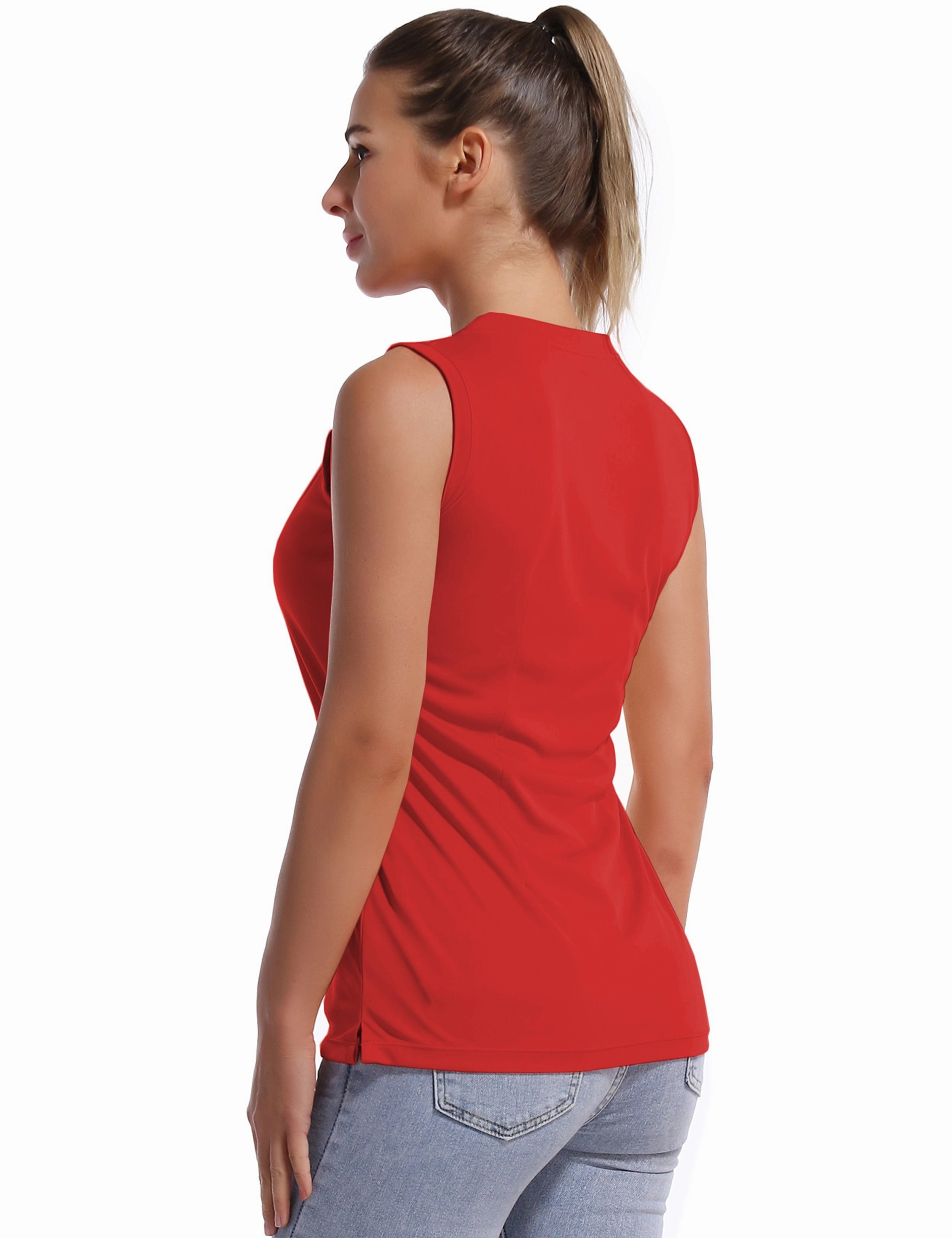 V Neck Sleeveless Athletic Shirts red_Plus Size