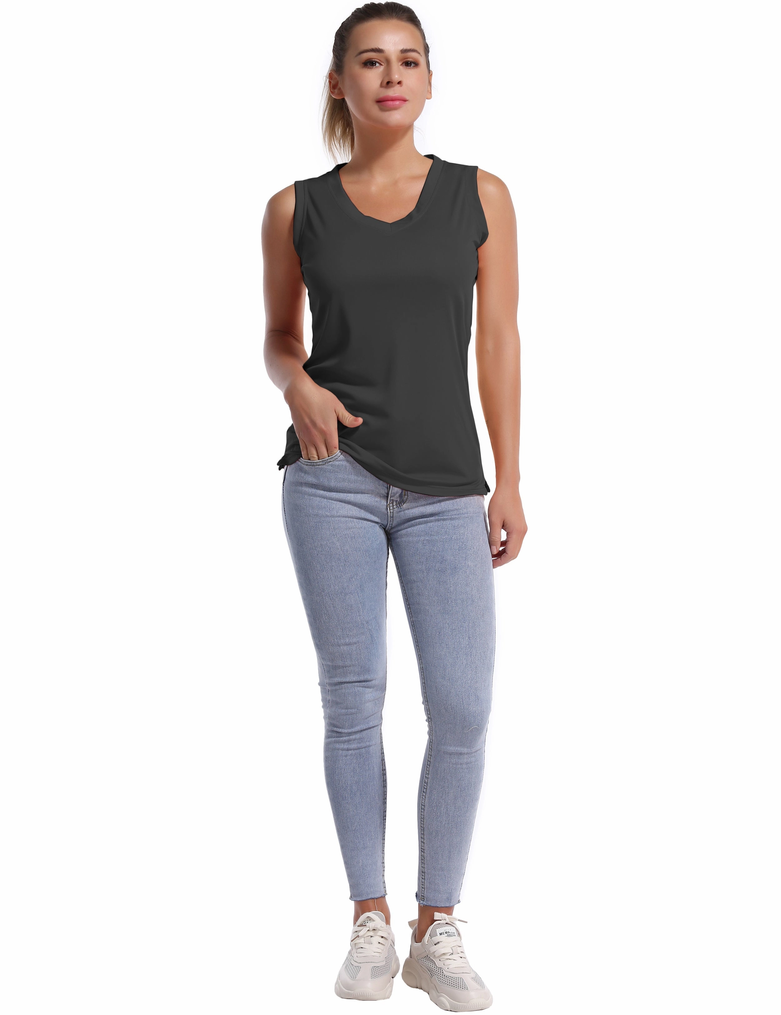 V Neck Sleeveless Athletic Shirts shadowcharcoal_Biking