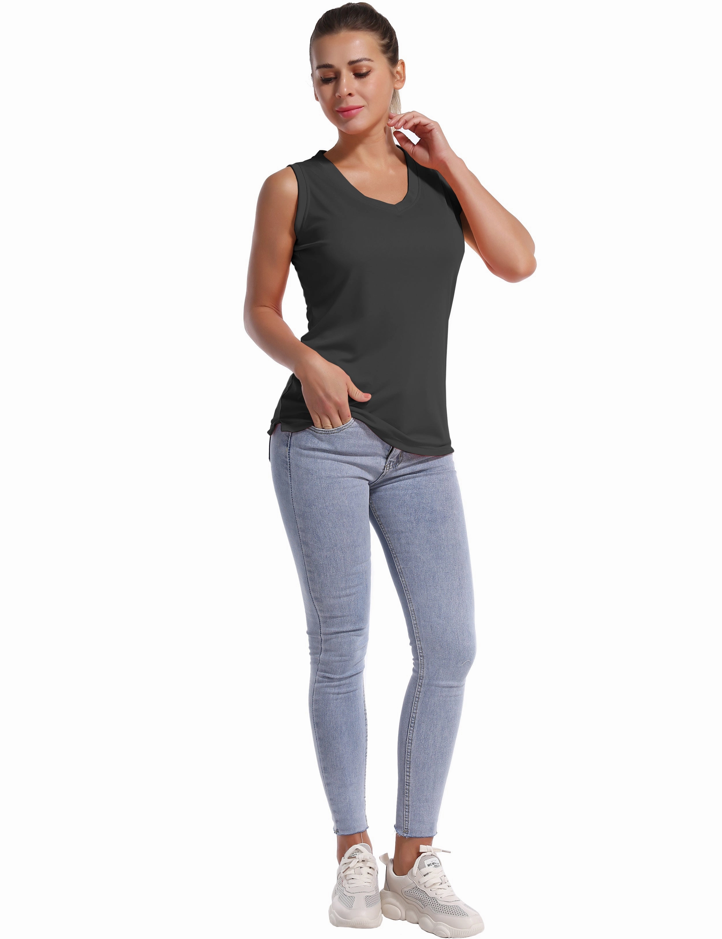 V Neck Sleeveless Athletic Shirts shadowcharcoal_Biking