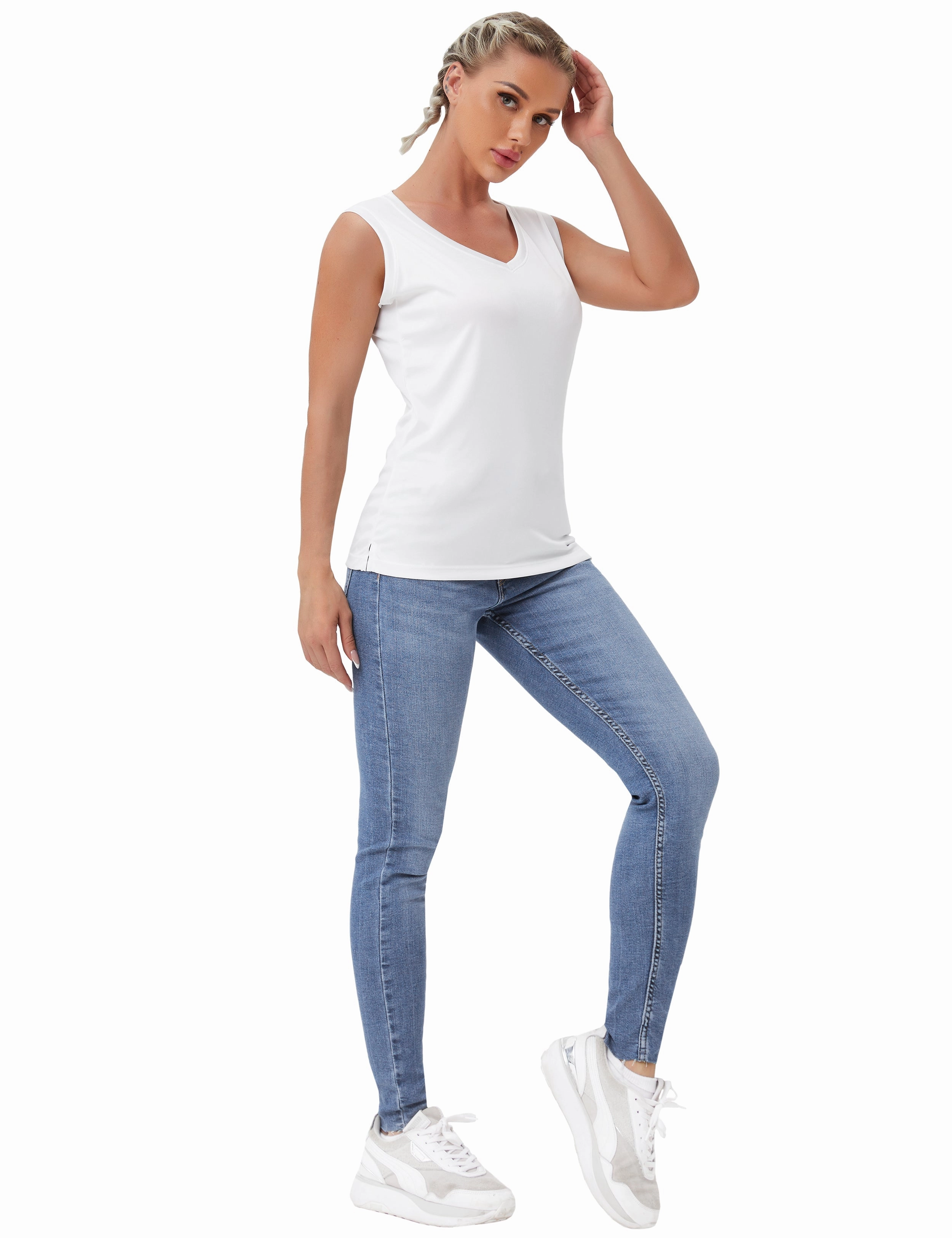 V Neck Sleeveless Athletic Shirts white_Pilates