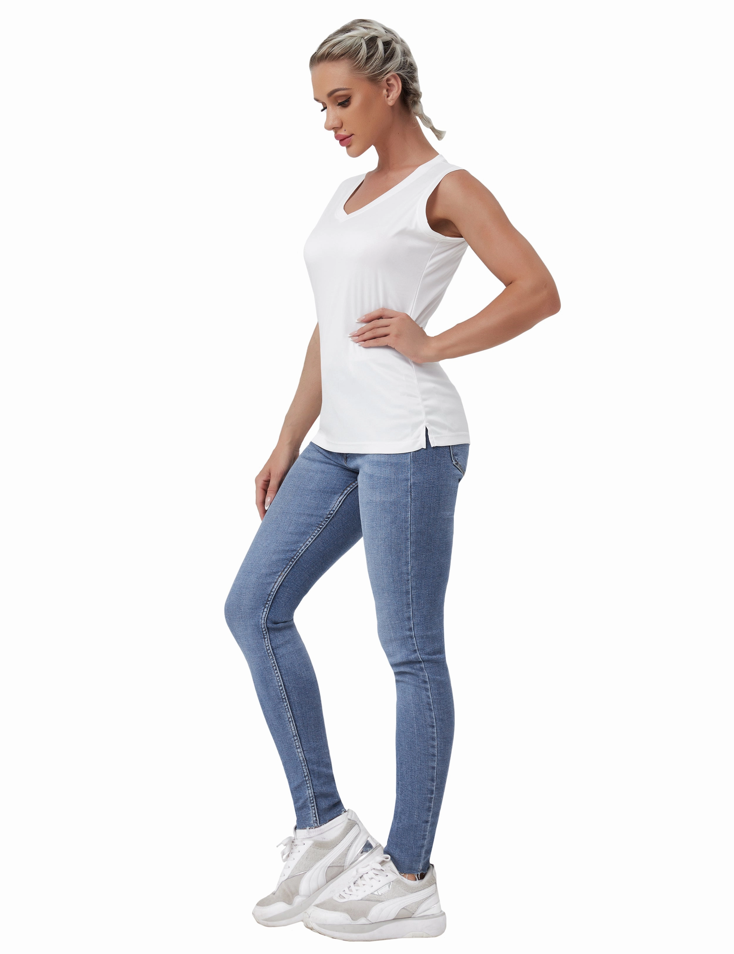 V Neck Sleeveless Athletic Shirts white_Pilates