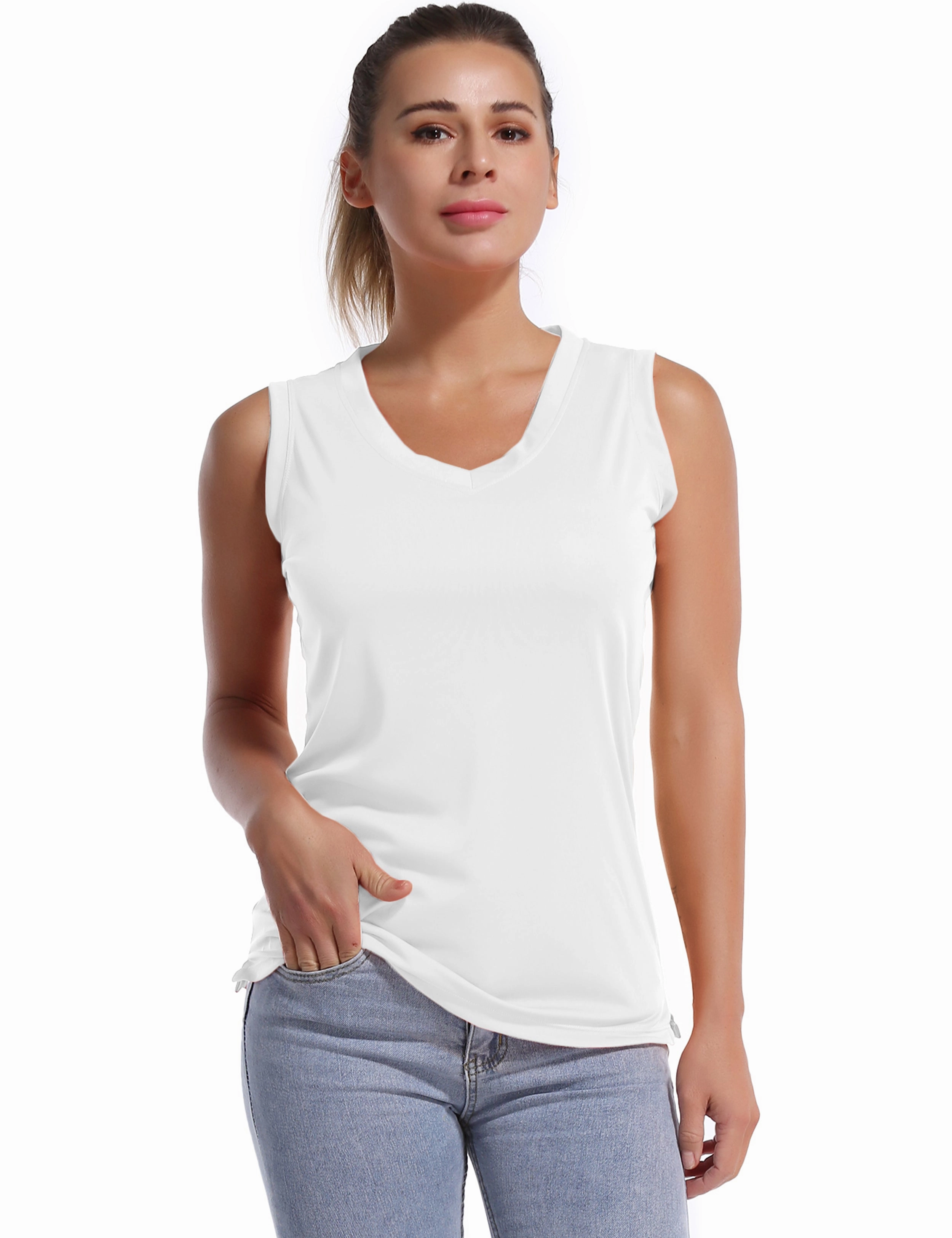 V Neck Sleeveless Athletic Shirts white_Pilates