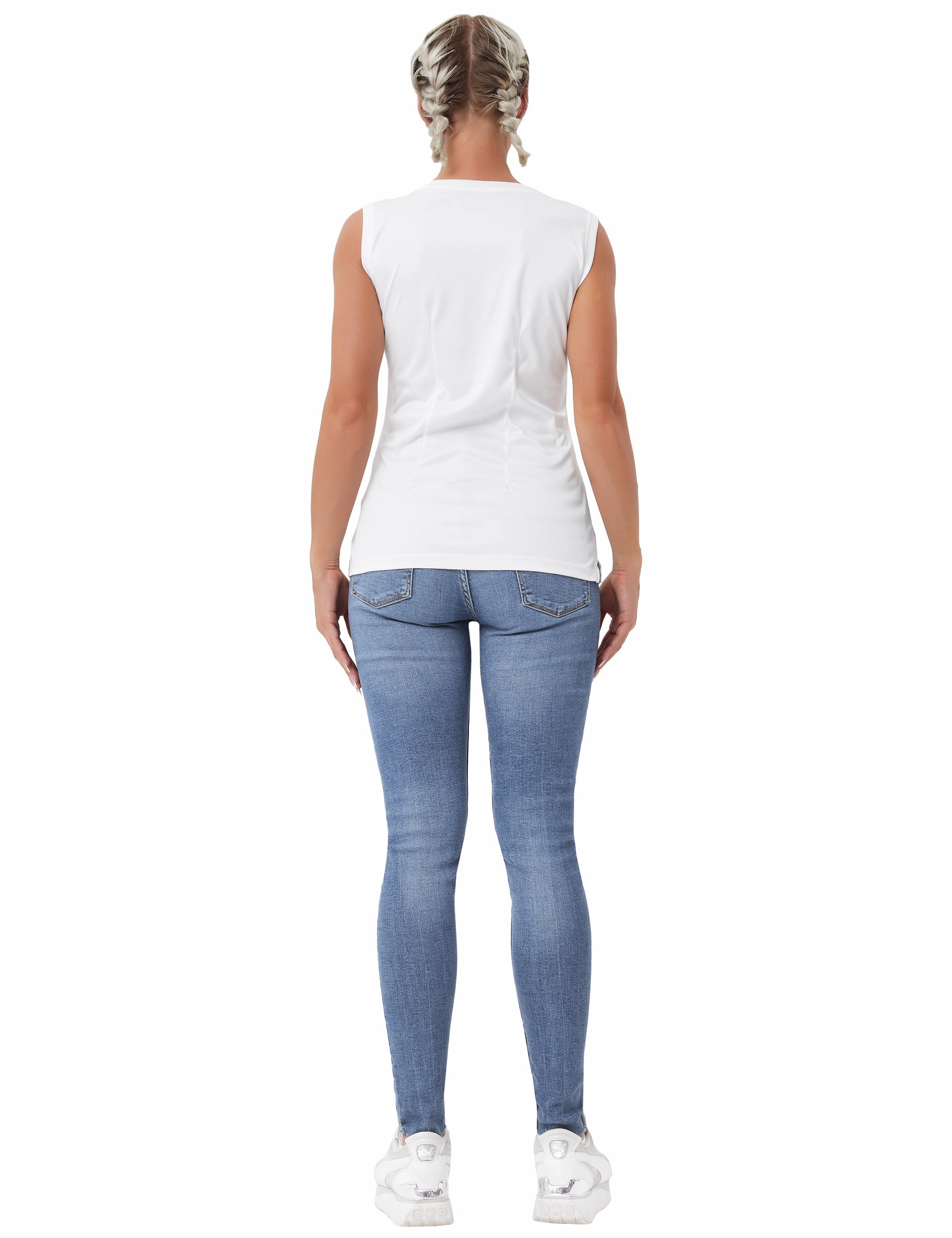 V Neck Sleeveless Athletic Shirts white_Plus Size