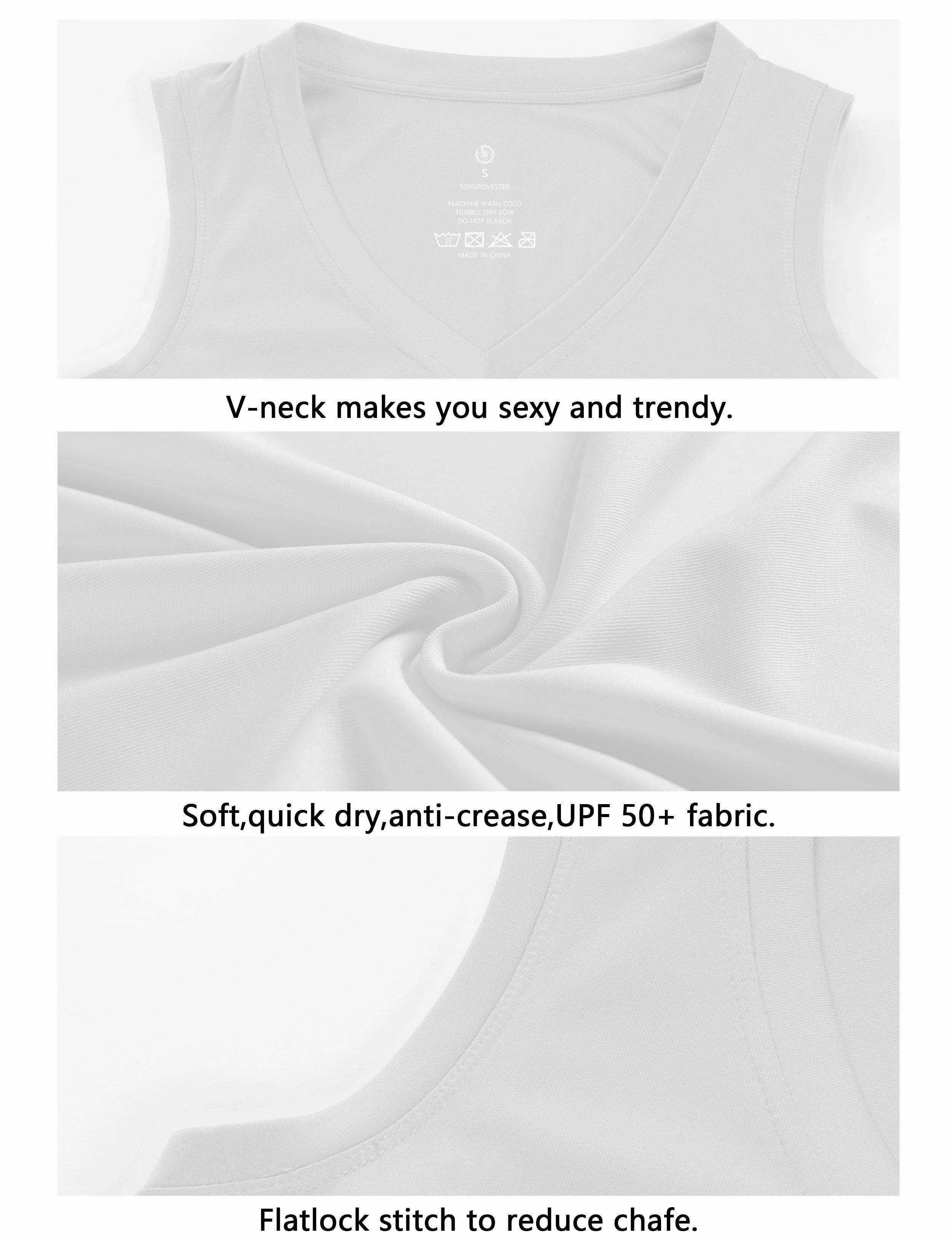 V Neck Sleeveless Athletic Shirts white_Plus Size