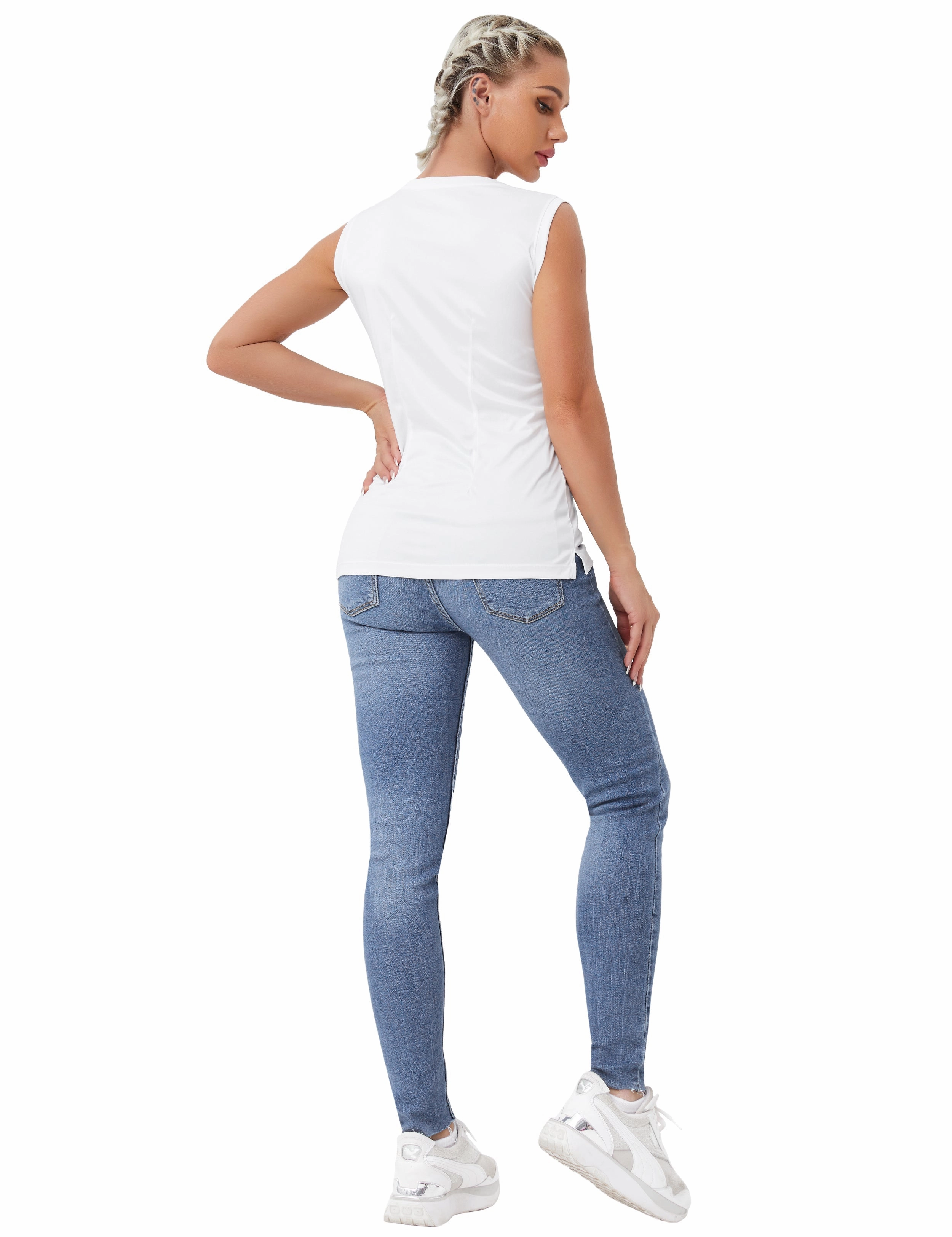 V Neck Sleeveless Athletic Shirts white_Plus Size