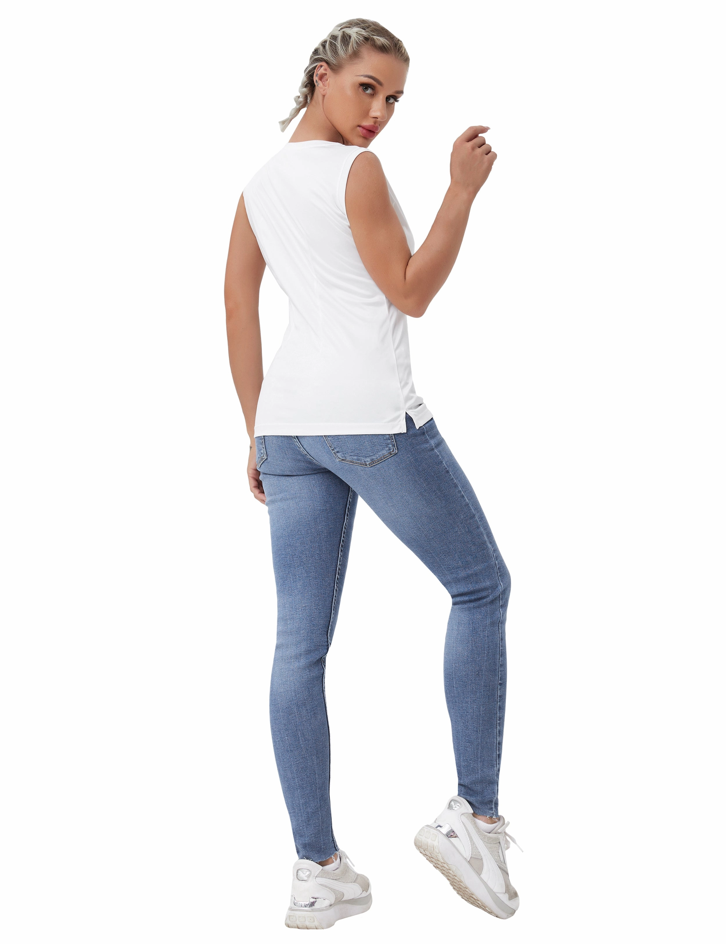 V Neck Sleeveless Athletic Shirts white_Plus Size
